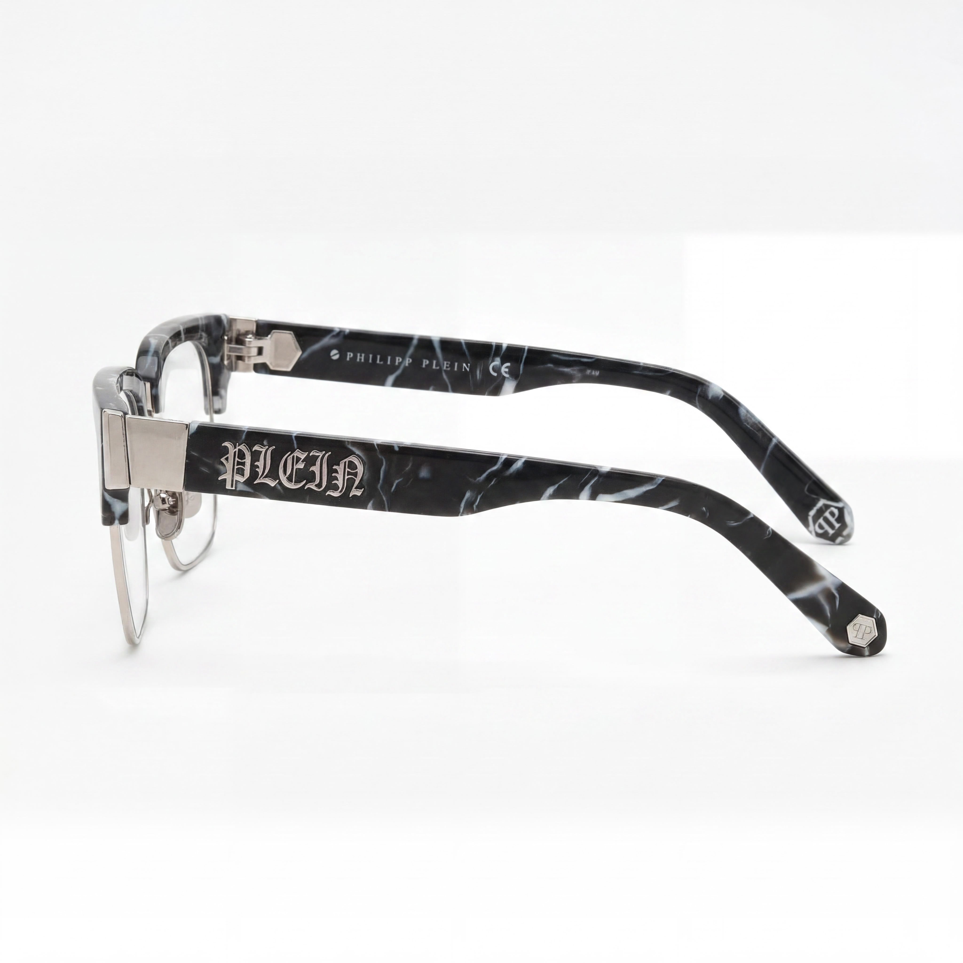 Philipp Plein Vpp113m - Gafas sin graduar de metal transparente brillante de color gris para hombre, lente de 53 mm / puente de 18 mm, Photo 2