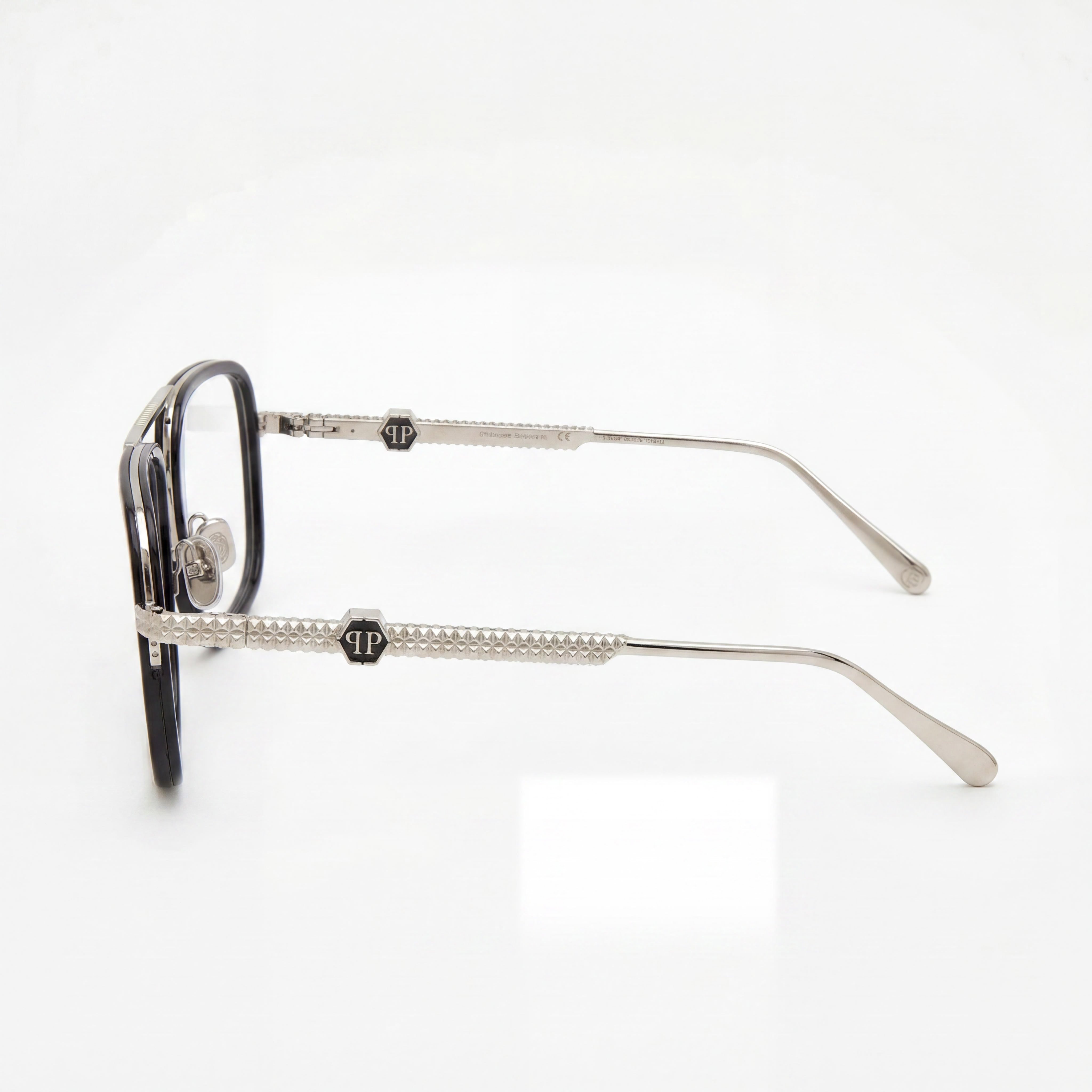 Gafas Philipp Plein VPP063M Clásicas de Titanio para Hombre, Paladio Brillante con Negro Semimate, No Polarizadas 58mm, Photo 2