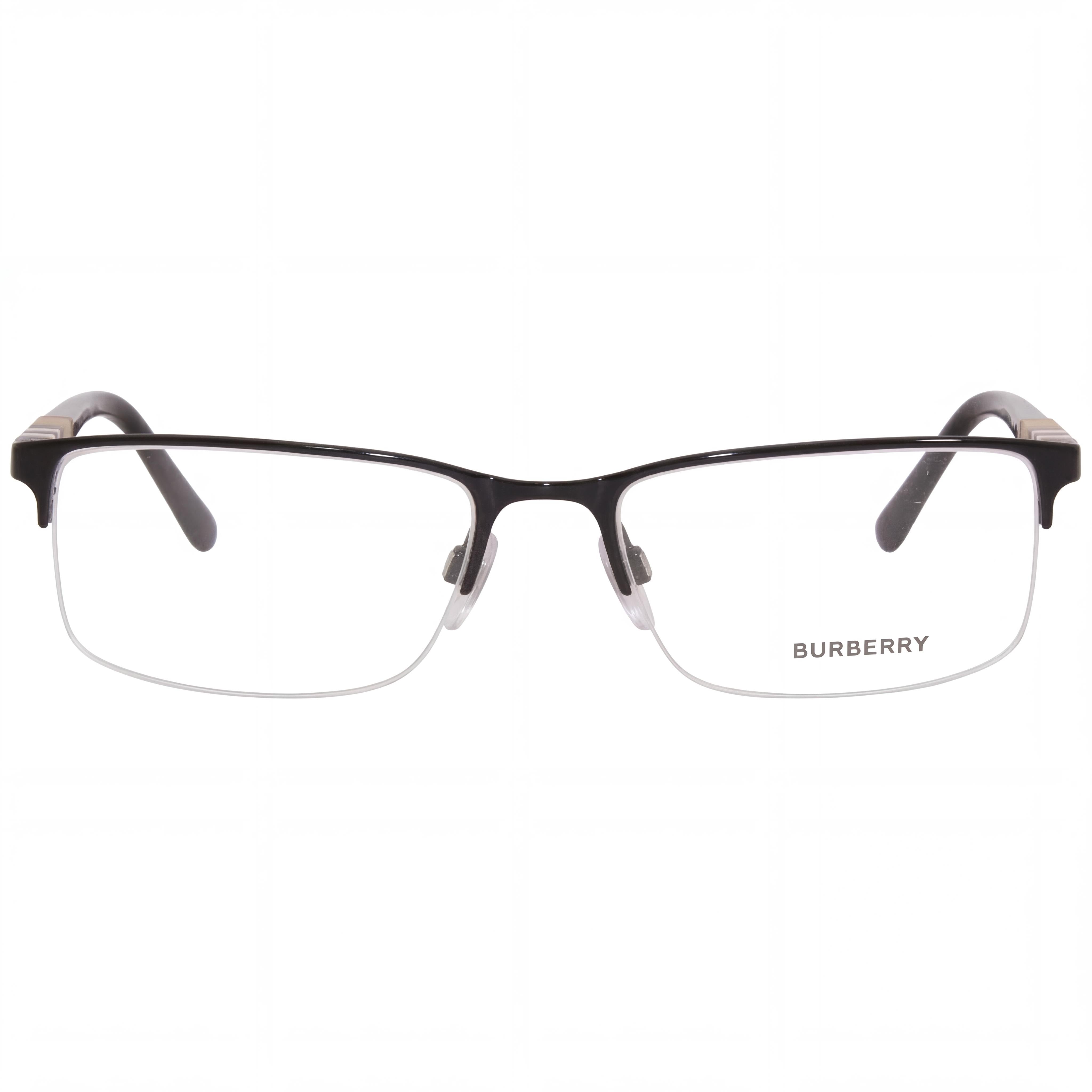 BURBERRY Be 1282 Men's Metal Semi-Rimless Rectangle Eyeglasses with Clear Non- Lenses, Black Frame, 55-18-145mm, Photo 2