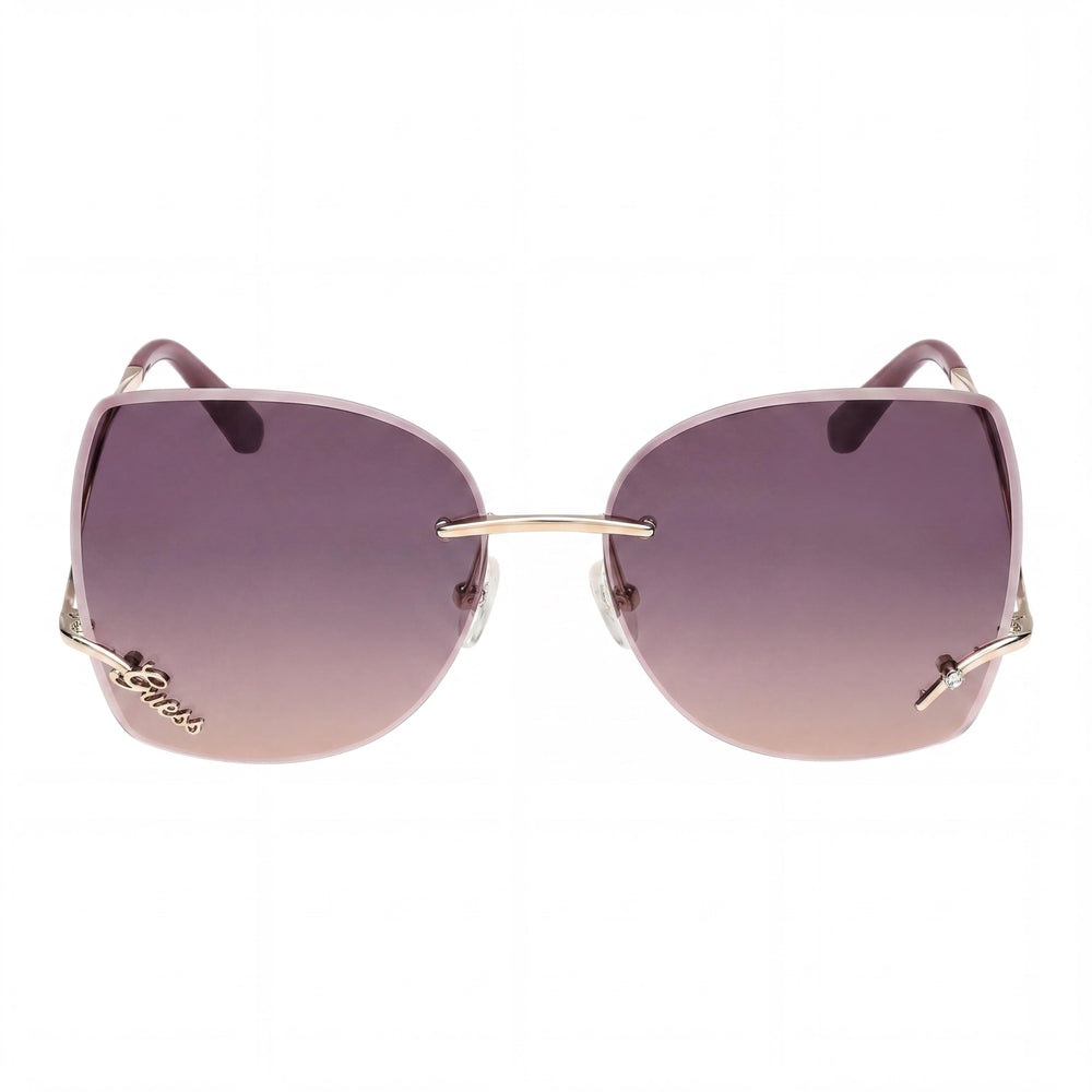 GUESS Raelynn Square Rimless Women's Gold Pink Frame Gradient Gold Mirror Purple Lens Sunglasses 60mm