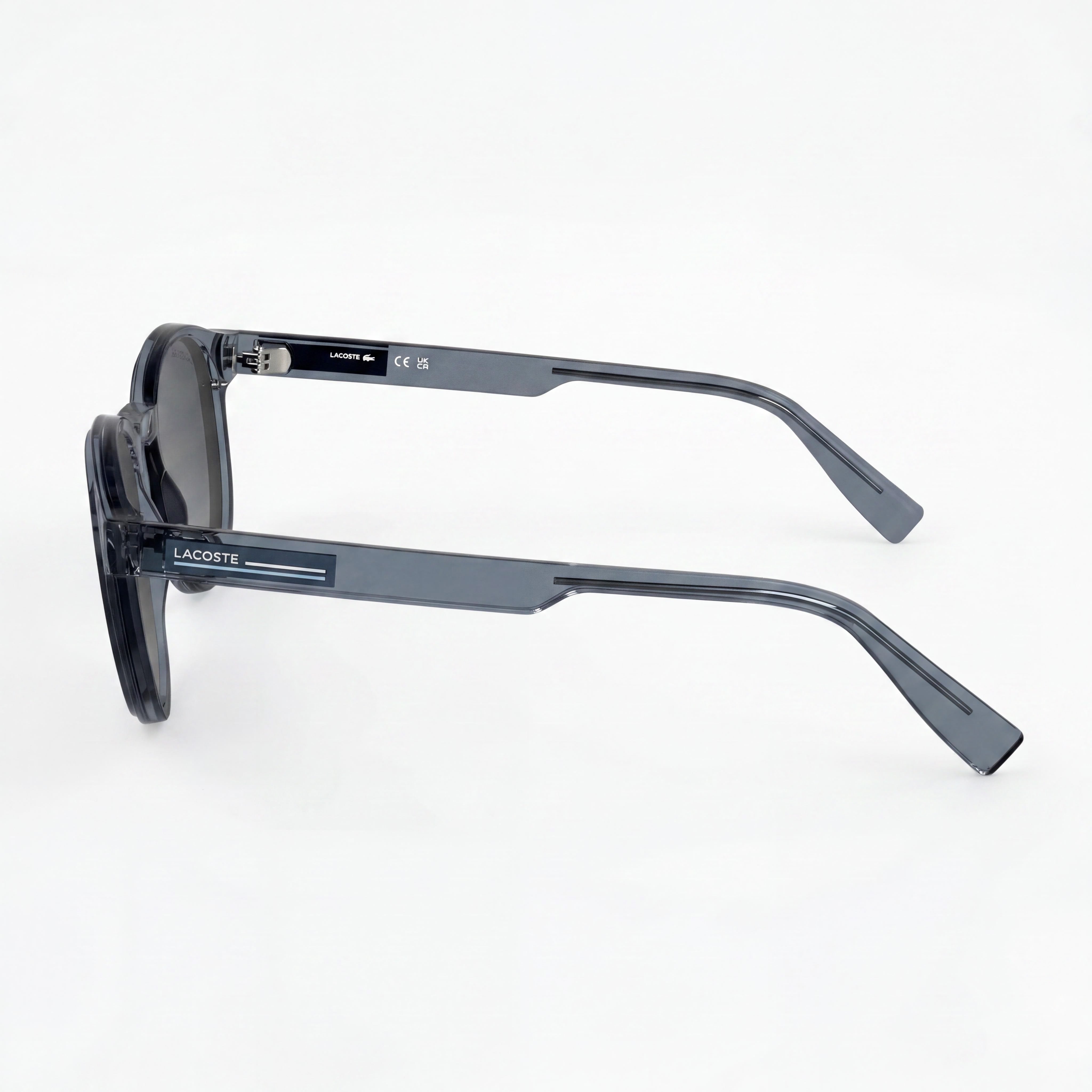 Gafas Lacoste Classic para hombre con montura de plástico transparente gris claro y lentes de policarbonato grises, 51 mm de ancho de lente, Photo 3