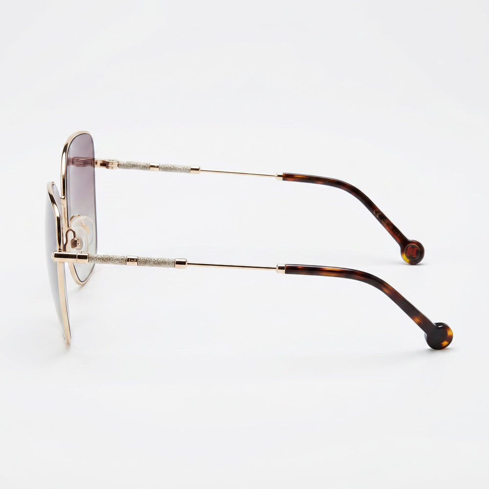 Gafas de sol Carolina Herrera para mujer, casuales, con montura de metal oro rosa, forma mariposa, lentes degradadas marrones, 100% UV no polarizadas, 59 mm