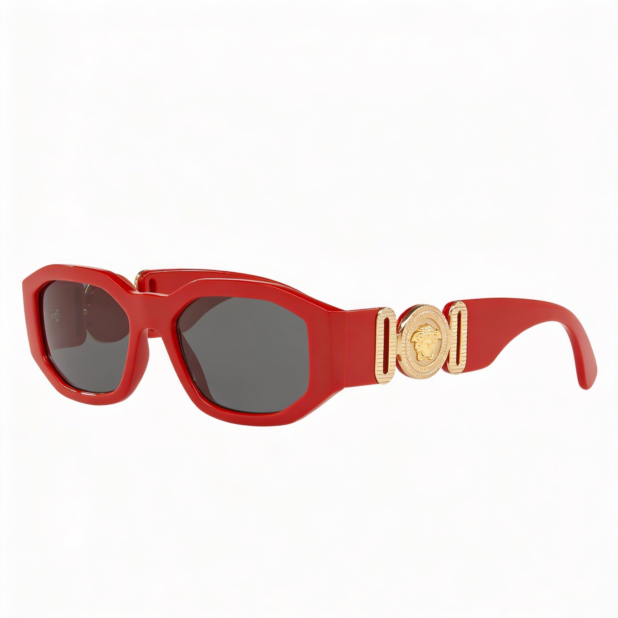 Gafas de sol unisex geométricas Versace con montura de propionato rojo y gris y cristales de policarbonato gris oscuro, 53 mm, Photo 1