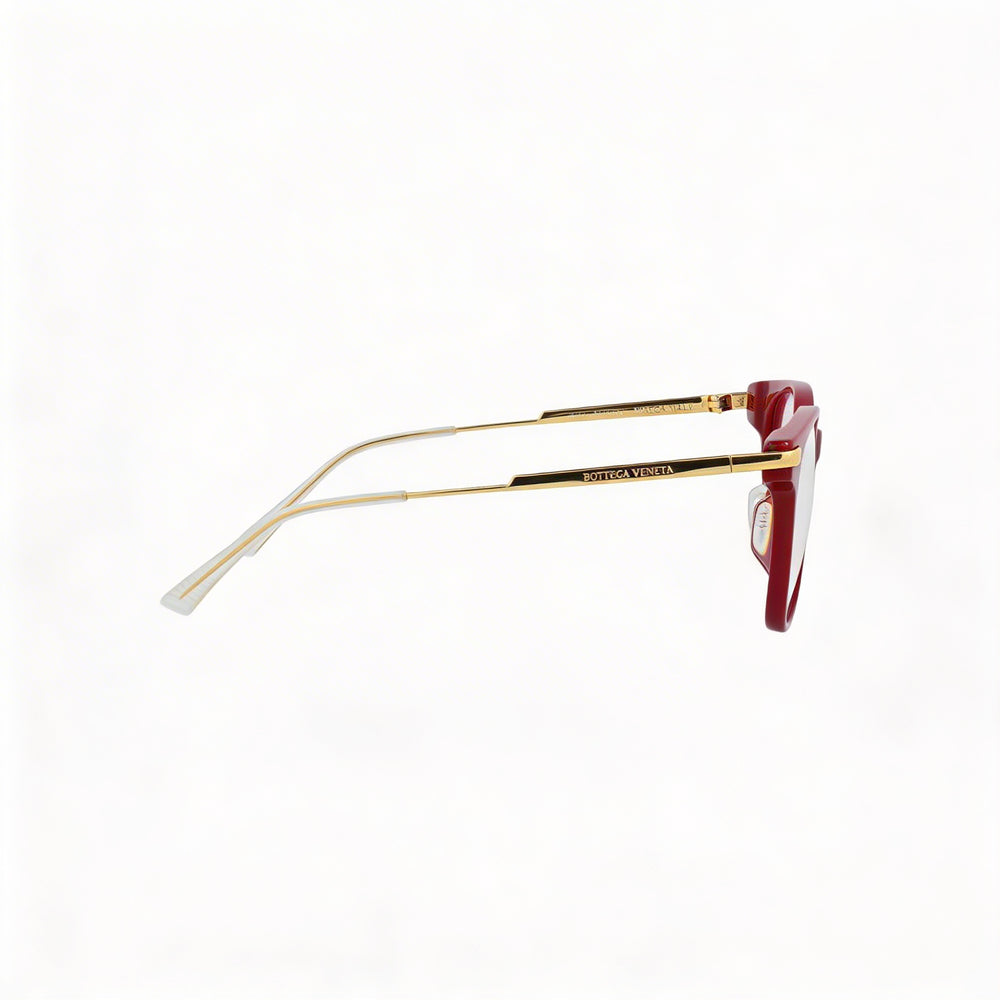 Gafas Ópticas Cuadradas/Rectangulares Bottega Veneta para Mujer, Montura de Plástico Transparente Burdeos y Dorado, 53mm