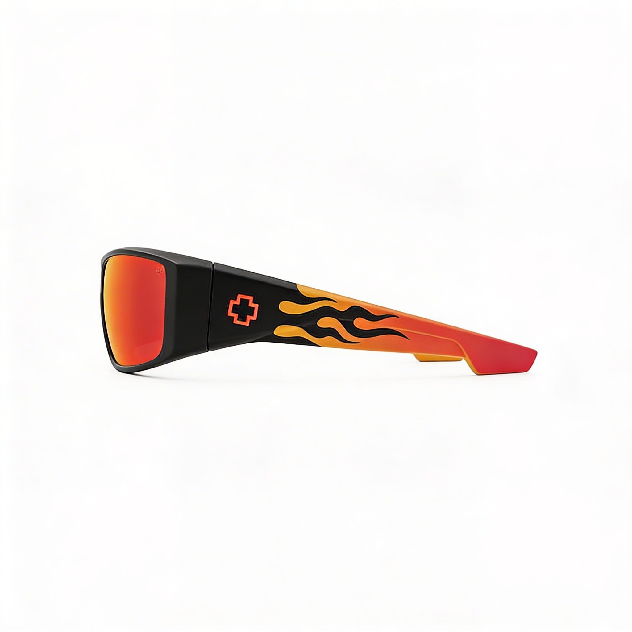 Gafas de sol informales unisex Spy, montura negra mate con llamas naranjas, lentes Happy grises verdes con espejo rojo, 61 mm, protección UV, Photo 3