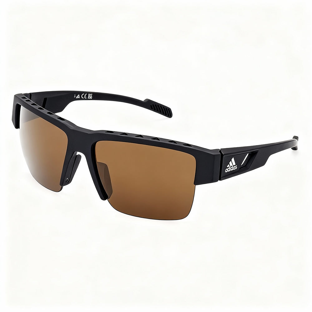 Gafas de sol polarizadas adidas Sp0070 para hombre con montura negra inyectada y protección UV marrón, 68-9-130