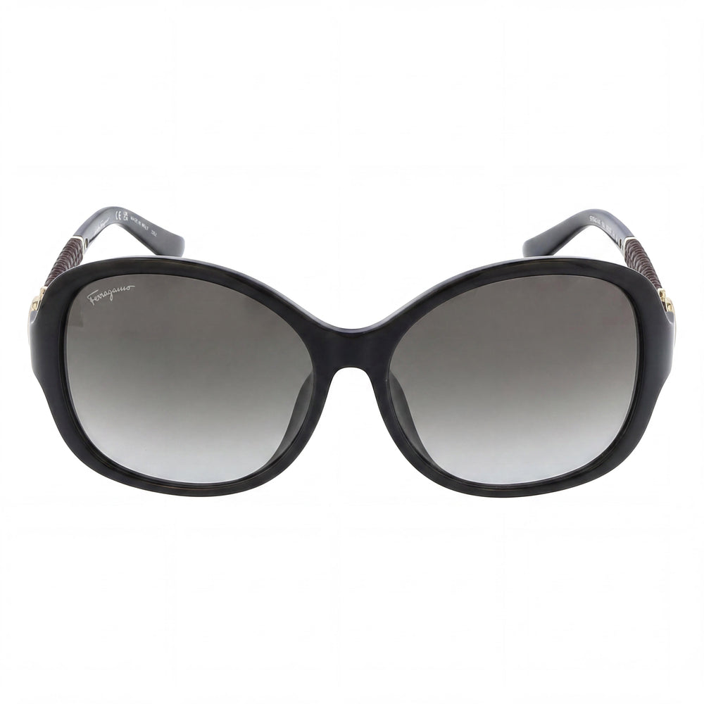 Salvatore Ferragamo Oval Gradient Black/Grey Women's Plastic Sunglasses, Grey Gradient Polycarbonate Lenses, UV Protection, 59mm
