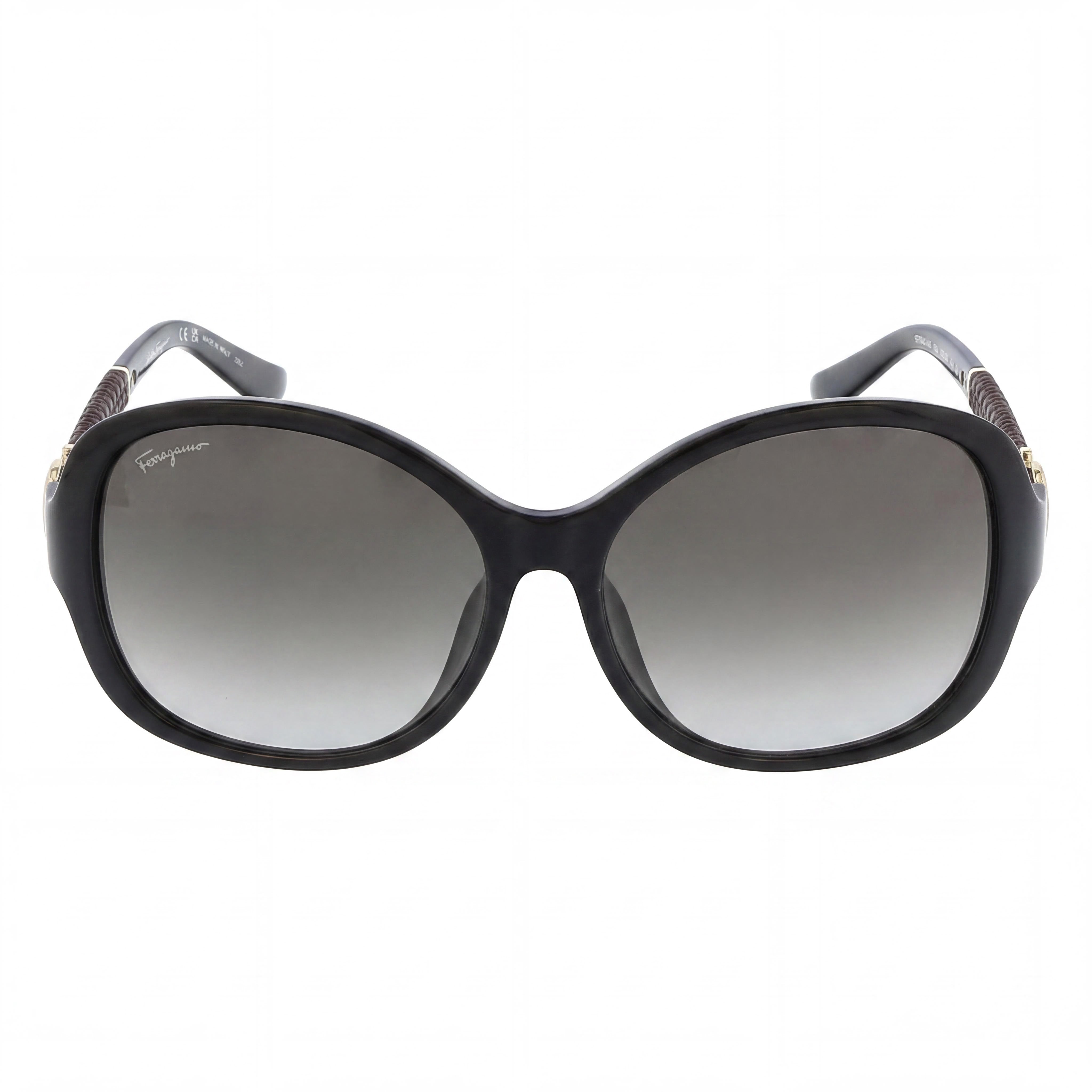 Gafas de sol de plástico ovaladas Salvatore Ferragamo degradadas en negro/gris para mujer, lentes de policarbonato con degradado gris, protección UV, 59 mm, Photo 2