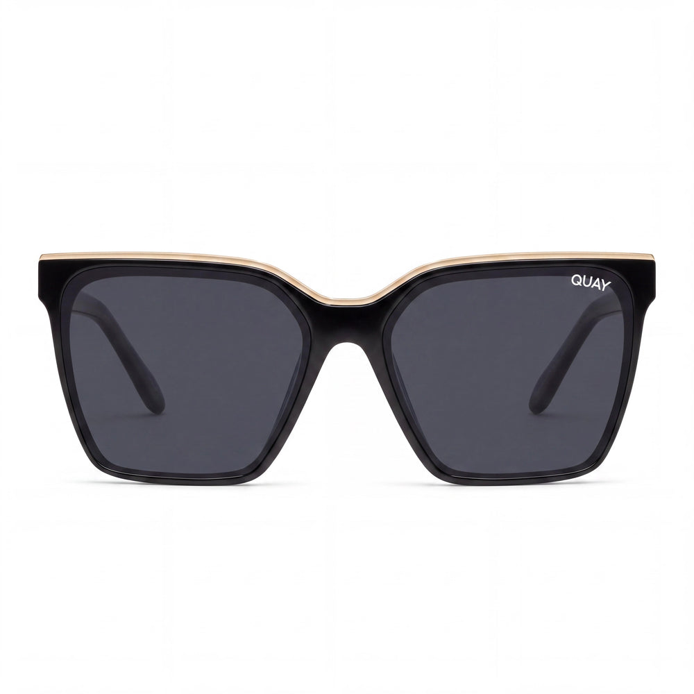 QUAY AUSTRALIA Level Up Women's Black Gold Injection Frame Smoke Polarized UV Sunglasses 147mm