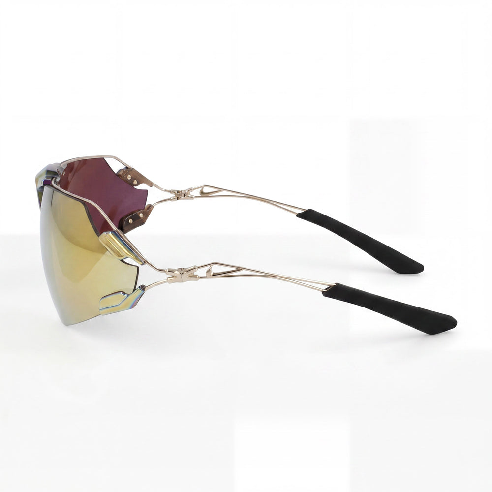 Nike NIKE ZEUS EDGE EV24030 Men’s Titanium Gold / Gold Mirror Sporty Sunglasses 76mm