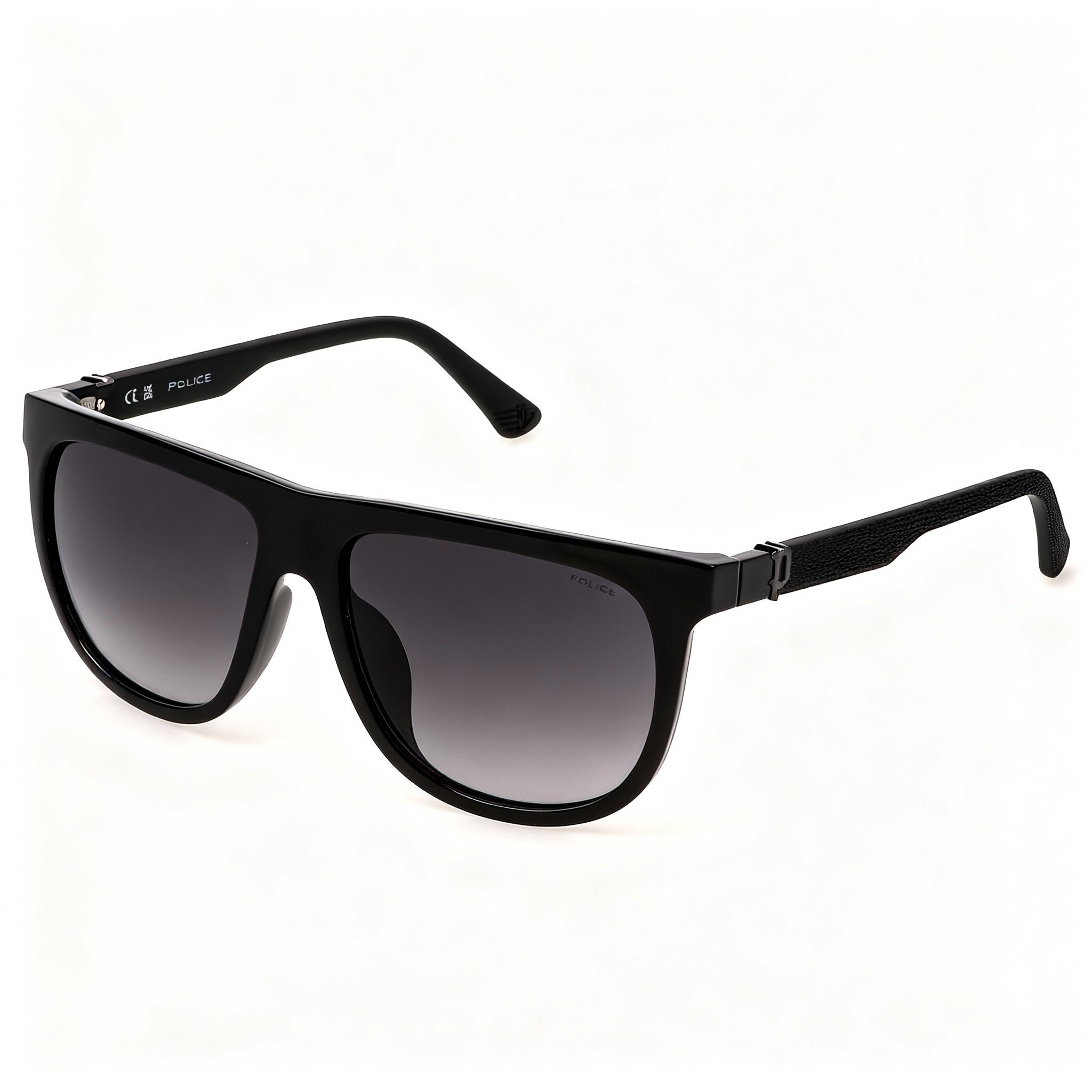 Police Casual Men's Injected Shiny Black Frame Polycarbonate Smoke Gradient Non-Polarized Sunglasses