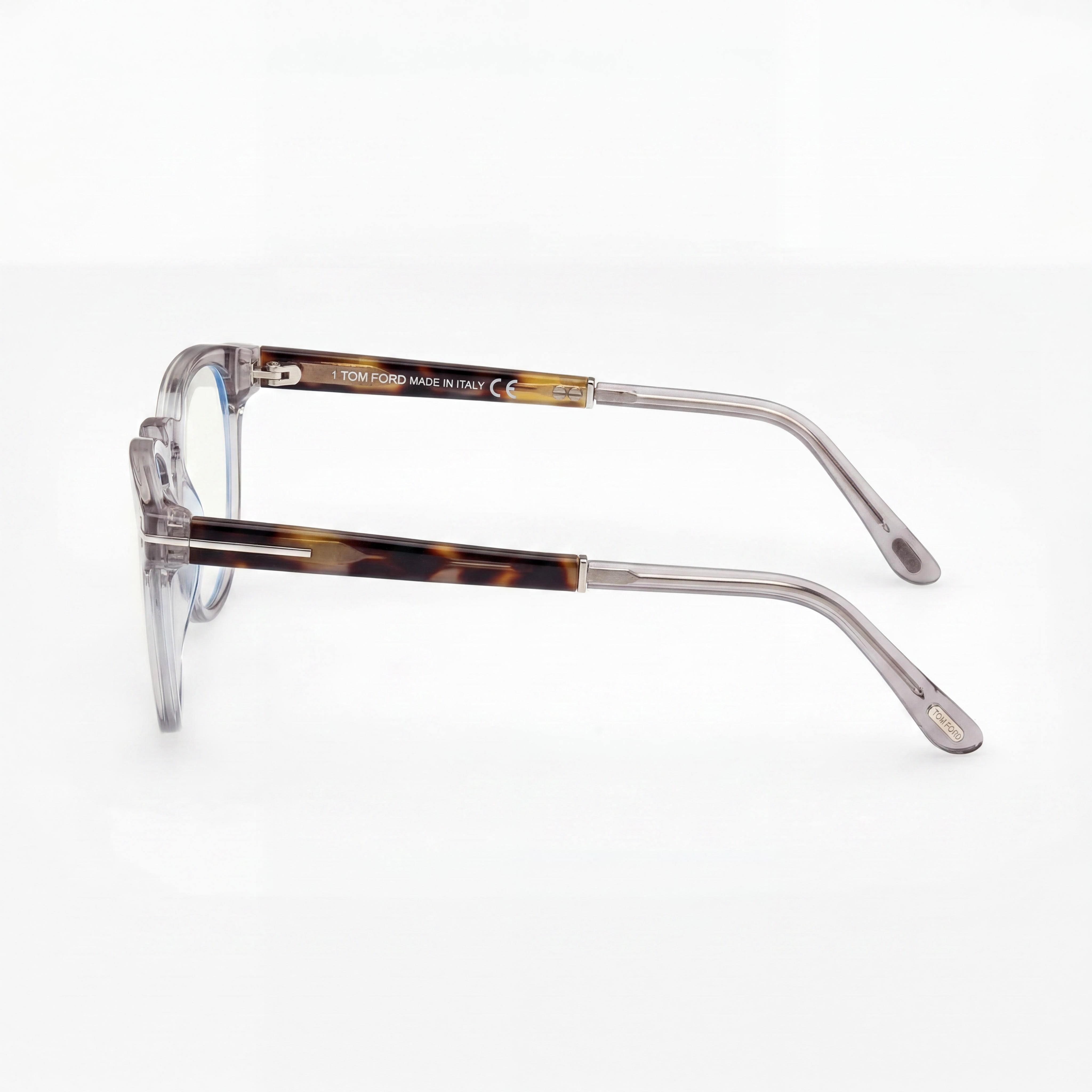 Tom Ford Eyeglasses for Men – Prescription Ready Optical Frames in Transparent Smoke Grey and Palladium, Photo 2