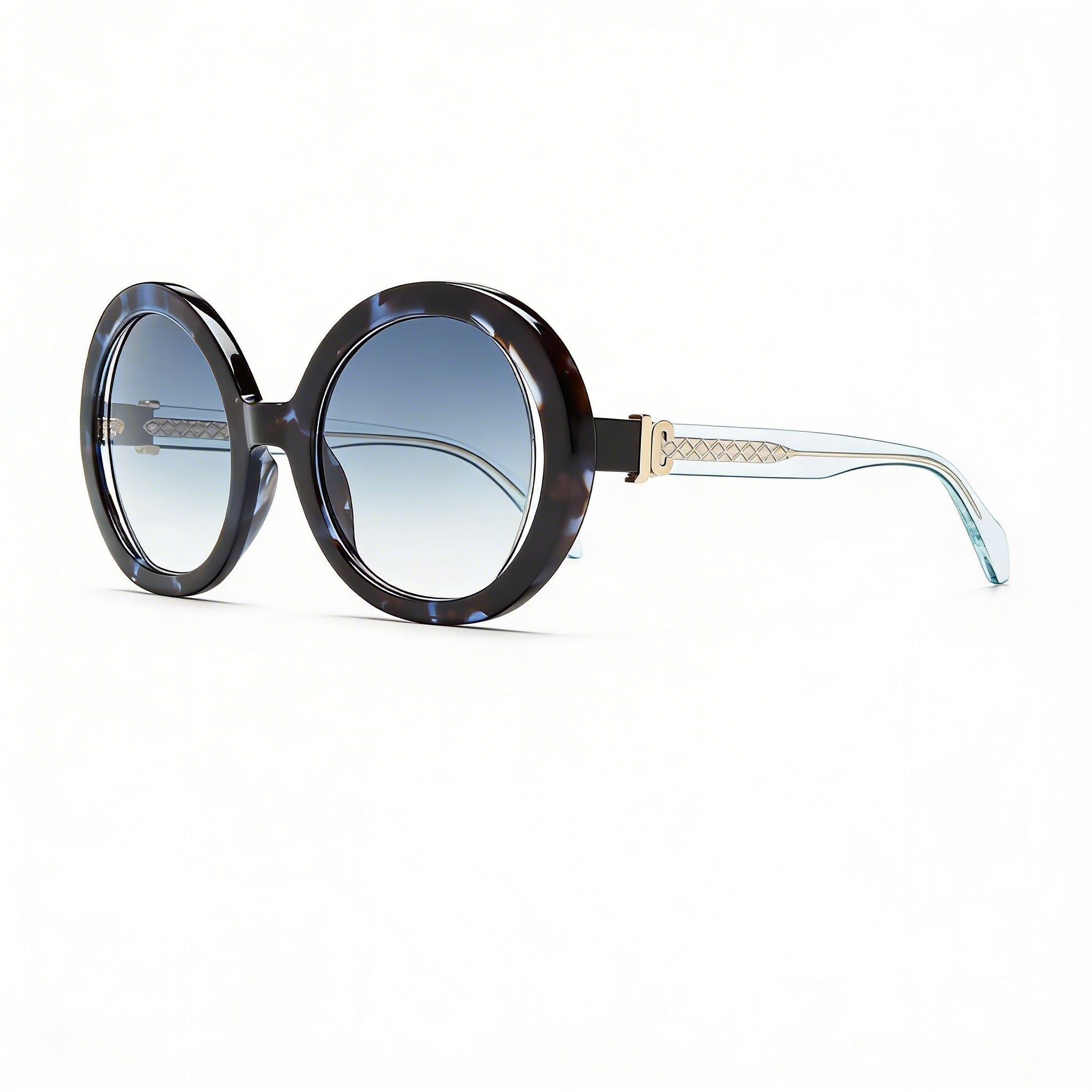 Just Cavalli Casual Women's Blue Havana Metal Acetate Rounded Sunglasses with Smoke Gradient Yellow Lenses UV Protected 58-17-140, Photo 3