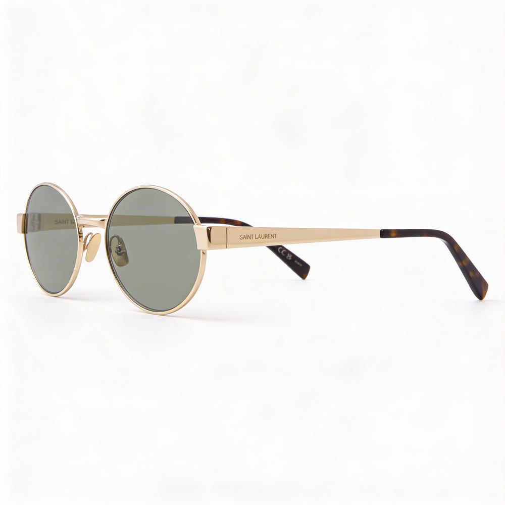 Gafas de sol redondas Saint Laurent Classic SL 692 de metal dorado con lentes verdes no polarizadas para mujer 55mm