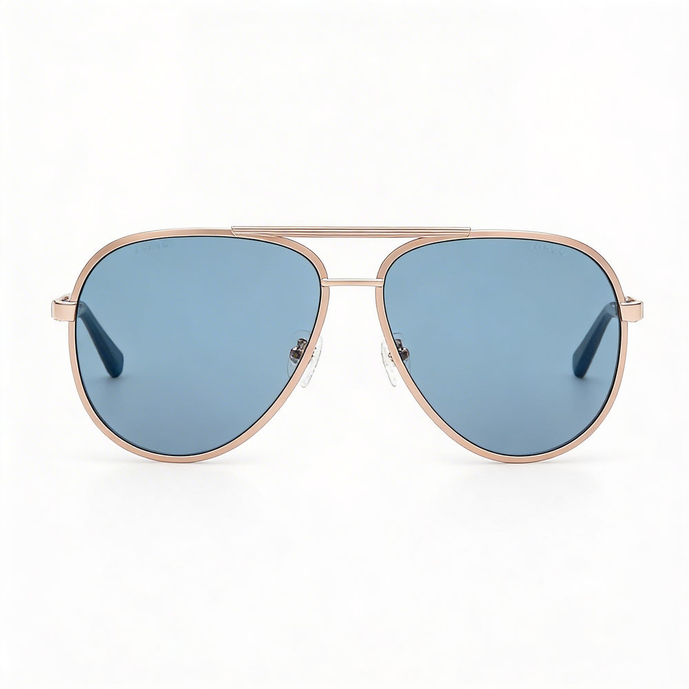 Guess Women's Aviator Striped Metal Sunglasses, Pale Gold Frame, Blue Lenses, UV Protection, 61mm