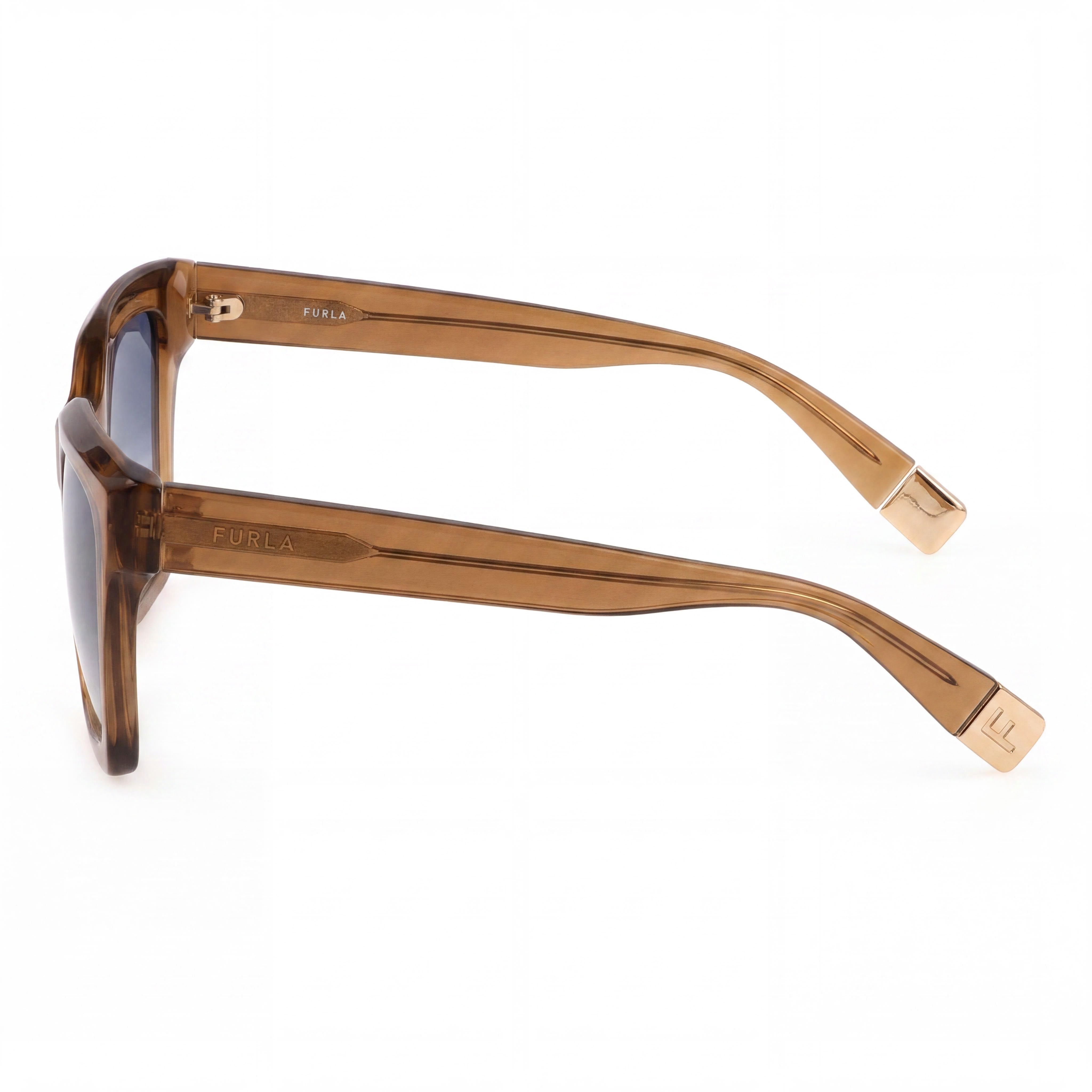 Gafas Furla Sfu621v para mujer, con montura de plástico transparente brillante en color coñac, lentes degradadas con protección UV de 53 mm, Photo 3