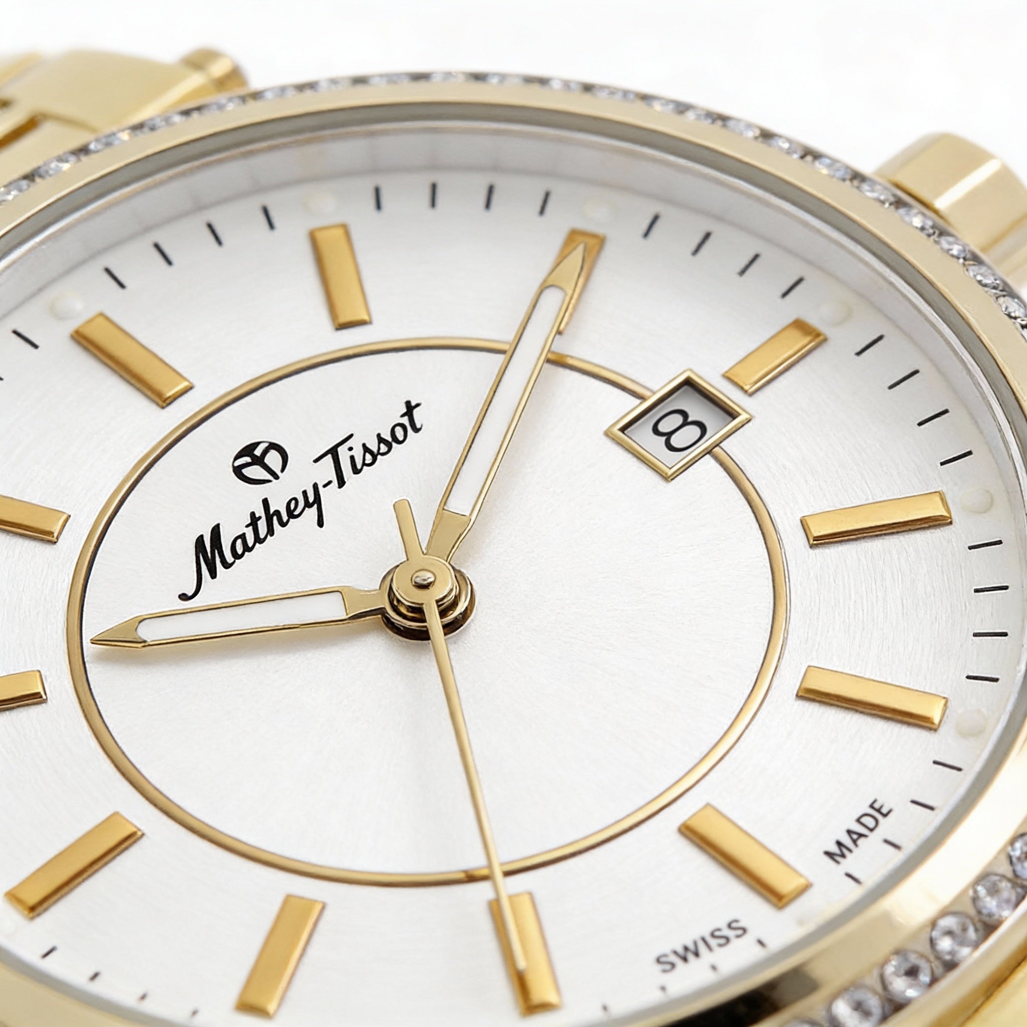 Reloj MATTHEY-TISSOT para mujer con movimiento de cuarzo, caja y pulsera de acero inoxidable, esfera blanca, resistente al agua, Photo 3