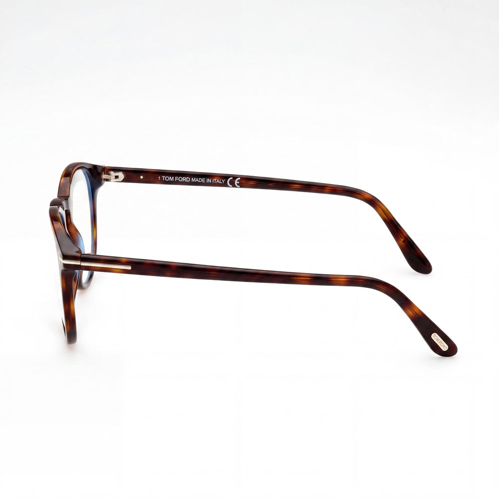 Gafas Tom Ford Ft5803-b para hombre, montura de plástico pantografiado brillante color habana, con lentes transparentes que bloquean la luz azul, 49mm