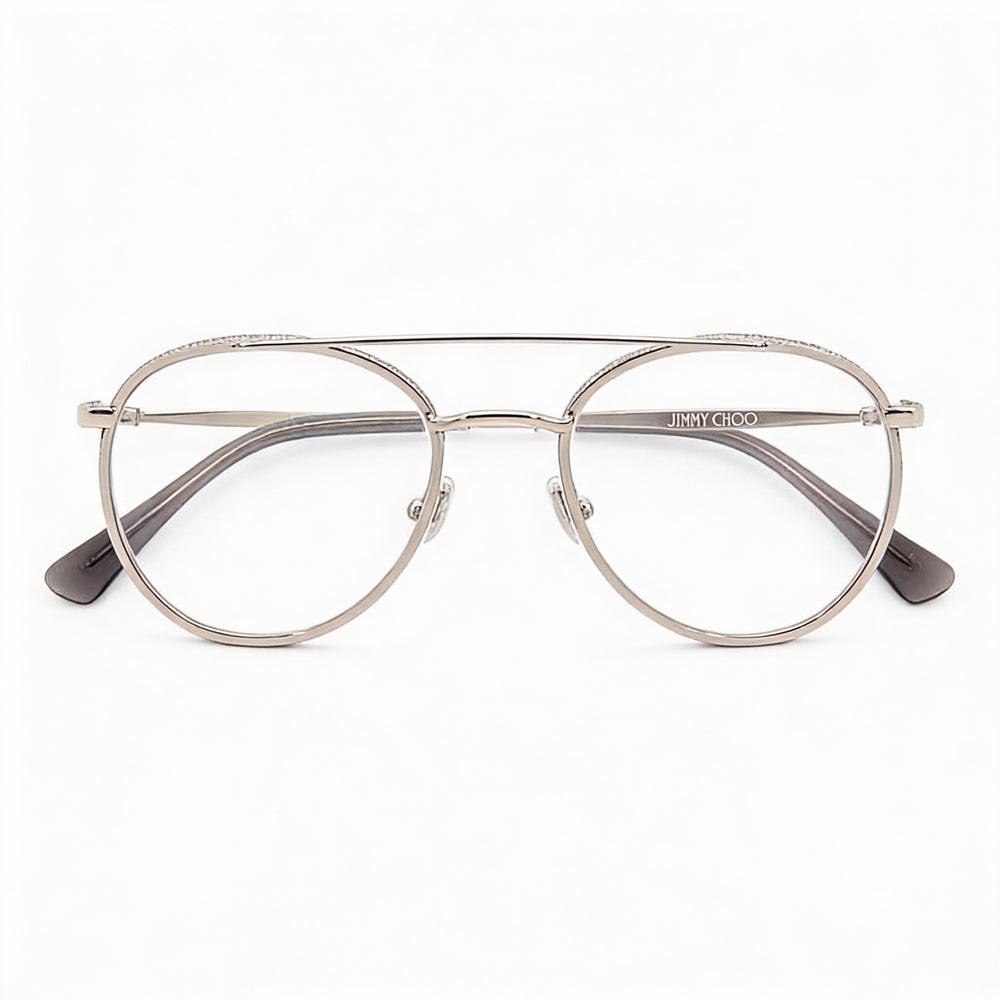 JIMMY CHOO Jimmy Choo 230 Gafas unisex redondas de acero inoxidable con cristales plateados y purpurina, 51 mm