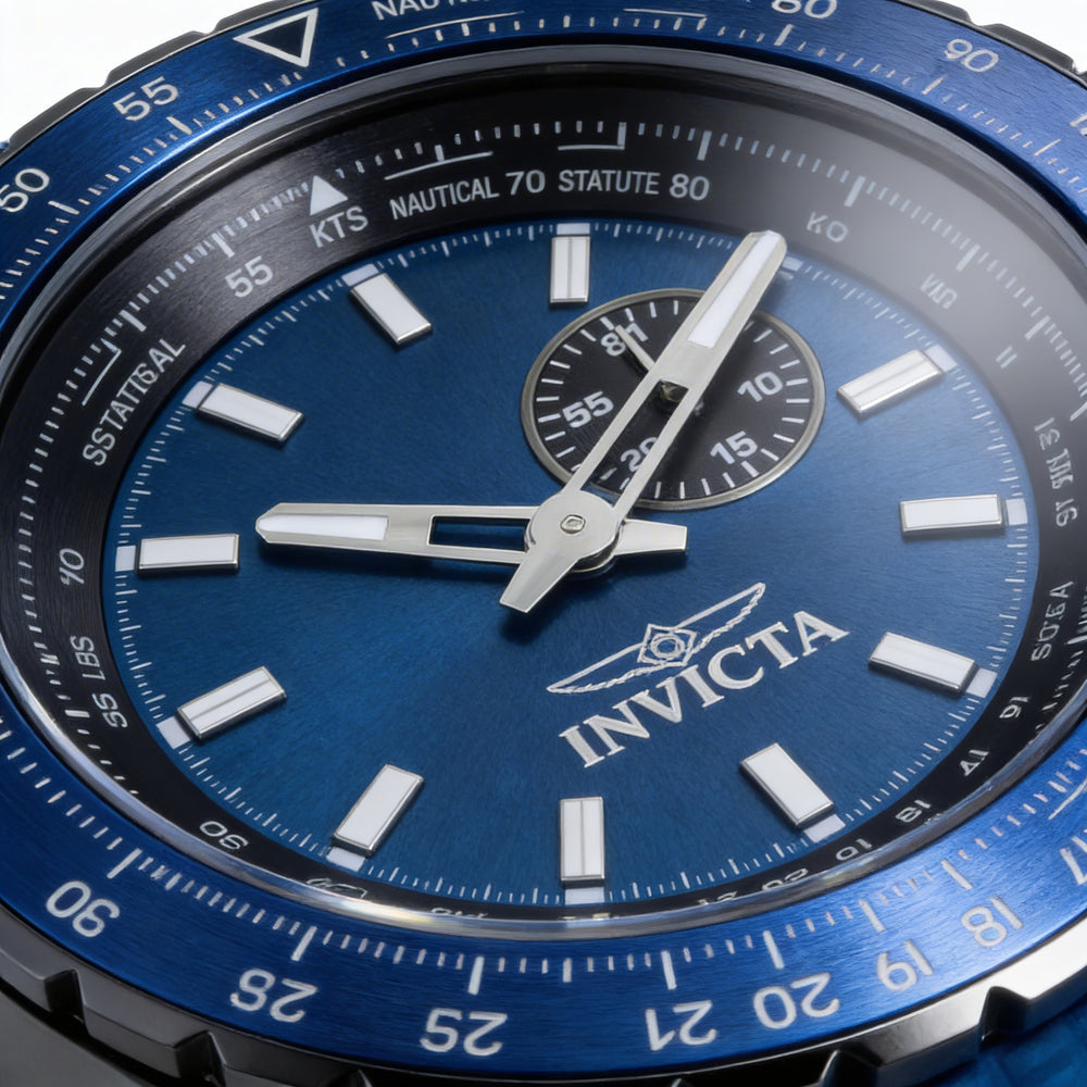 Reloj Invicta Aviator 49722 unisex de cuarzo, acero inoxidable, esfera azul de 50 mm, correa de silicona negra, resistente a 10 ATM