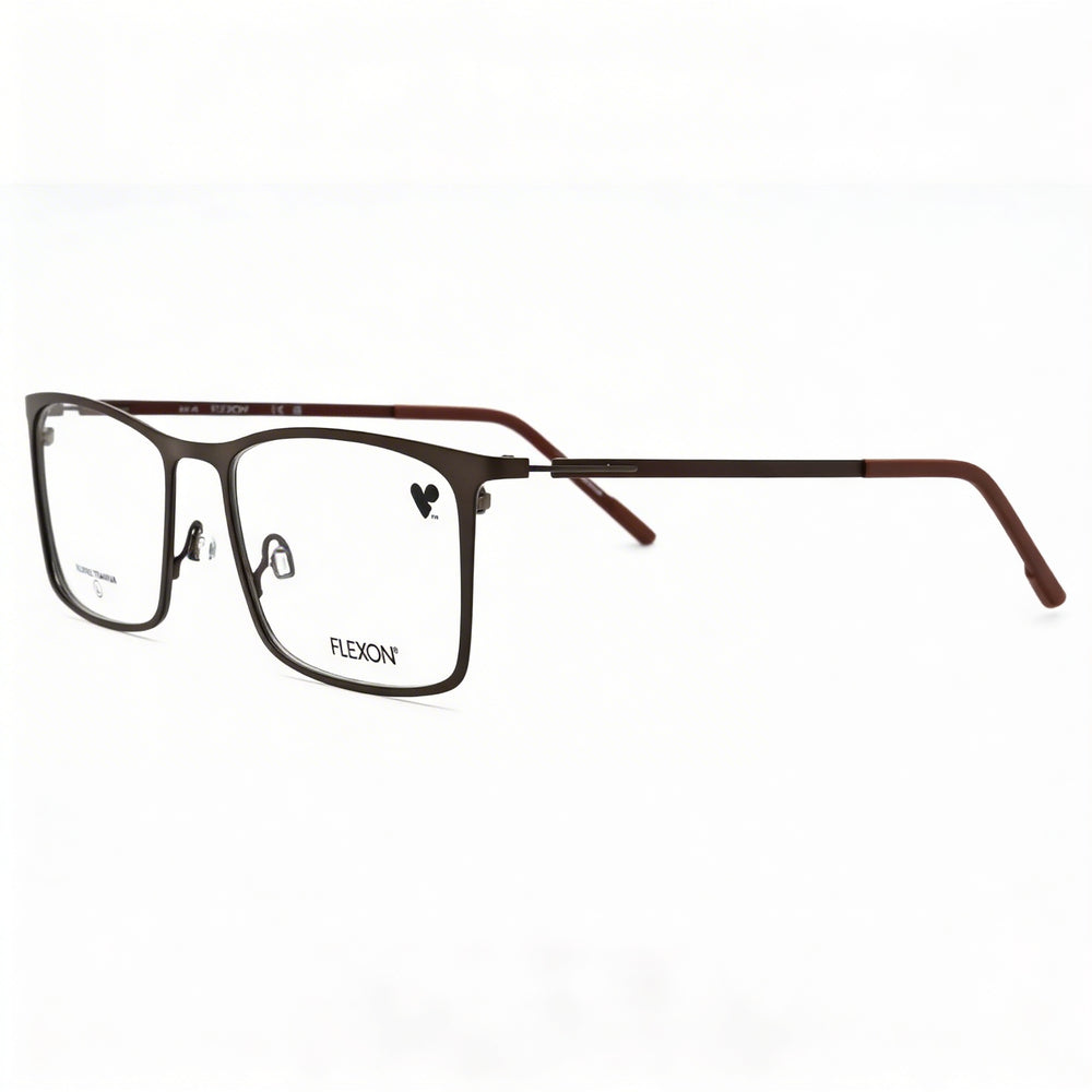 Monturas ópticas Flexon para hombre en color gris plomo mate sepia, con lentes de demostración transparentes, listas para lentes graduadas personalizadas