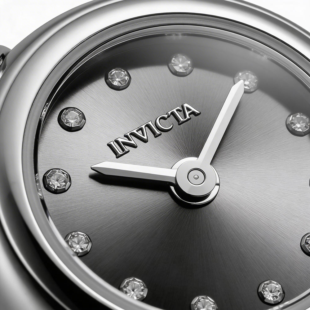 Reloj de cuarzo Invicta Mini 44481 para mujer, caja y pulsera de acero inoxidable de 17 mm, plateado y negro.