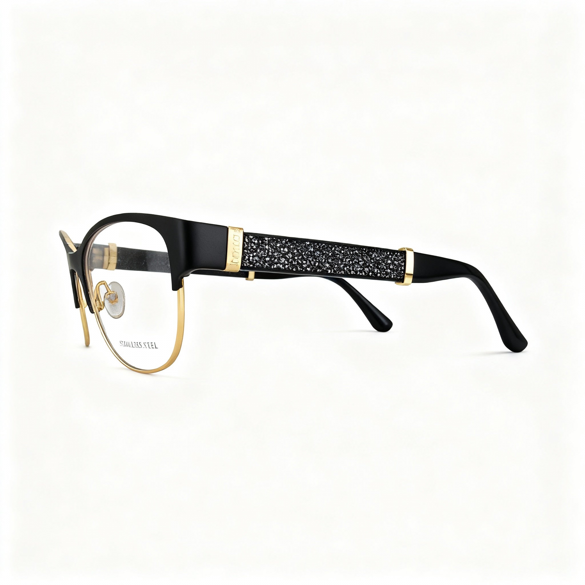 JIMMY CHOO Jimmy Choo 180 Women's Stainless Steel Eyeglasses, Matte Black Gold Glitter, 53-16-140, Photo 3