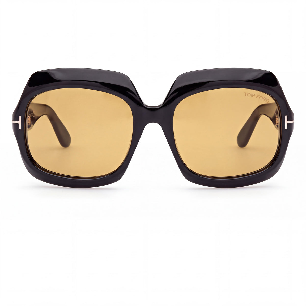 Tom Ford Ren FT1155 Women's Black Yellow Brown Acetate Square Brown Lenses UV Protection Sunglasses 60mm, Photo 2