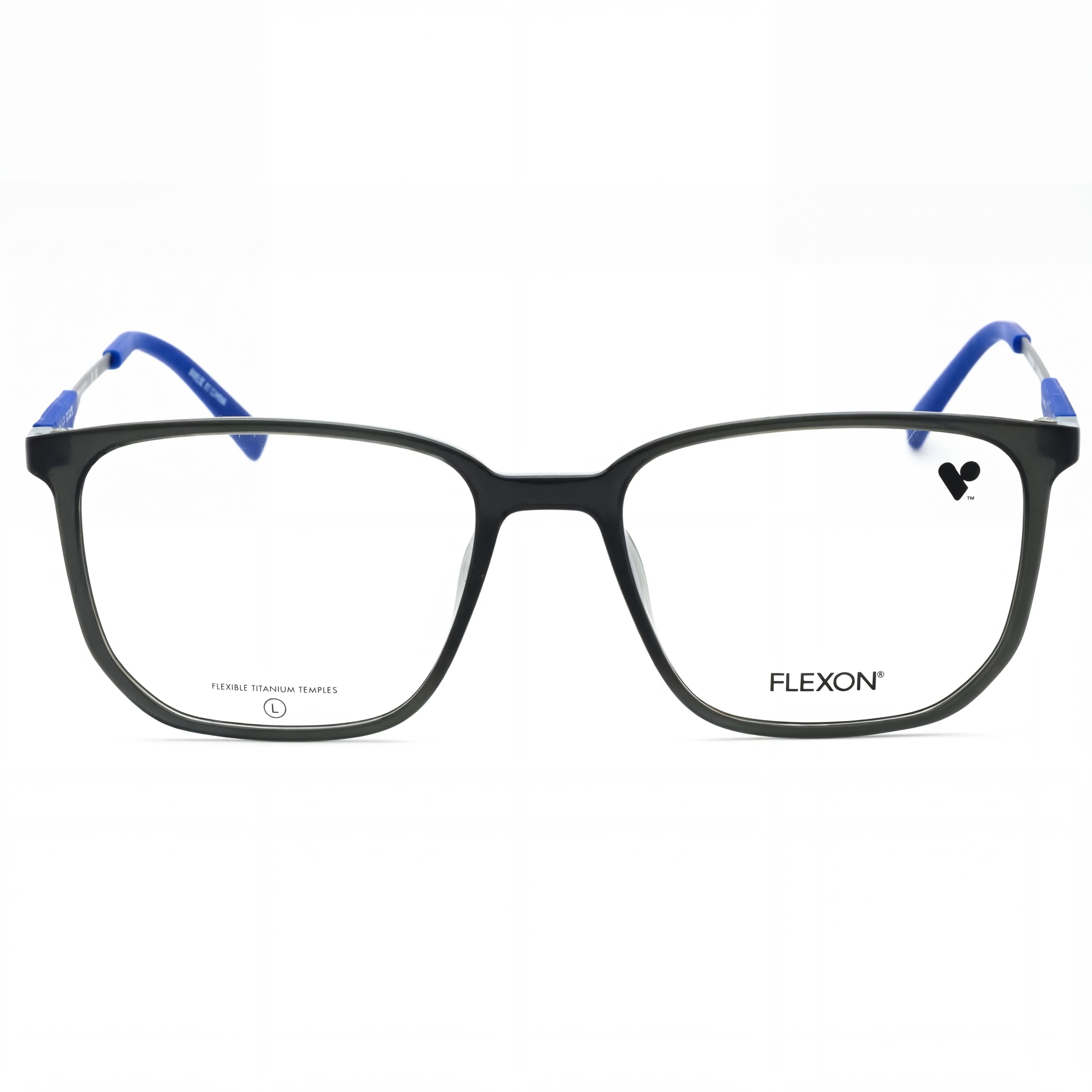 Flexon 606 Men's Durable Flexible Metal Full Rim Rectangle Eyeglasses - Shiny Crystal Grey 54-18-145, Photo 2