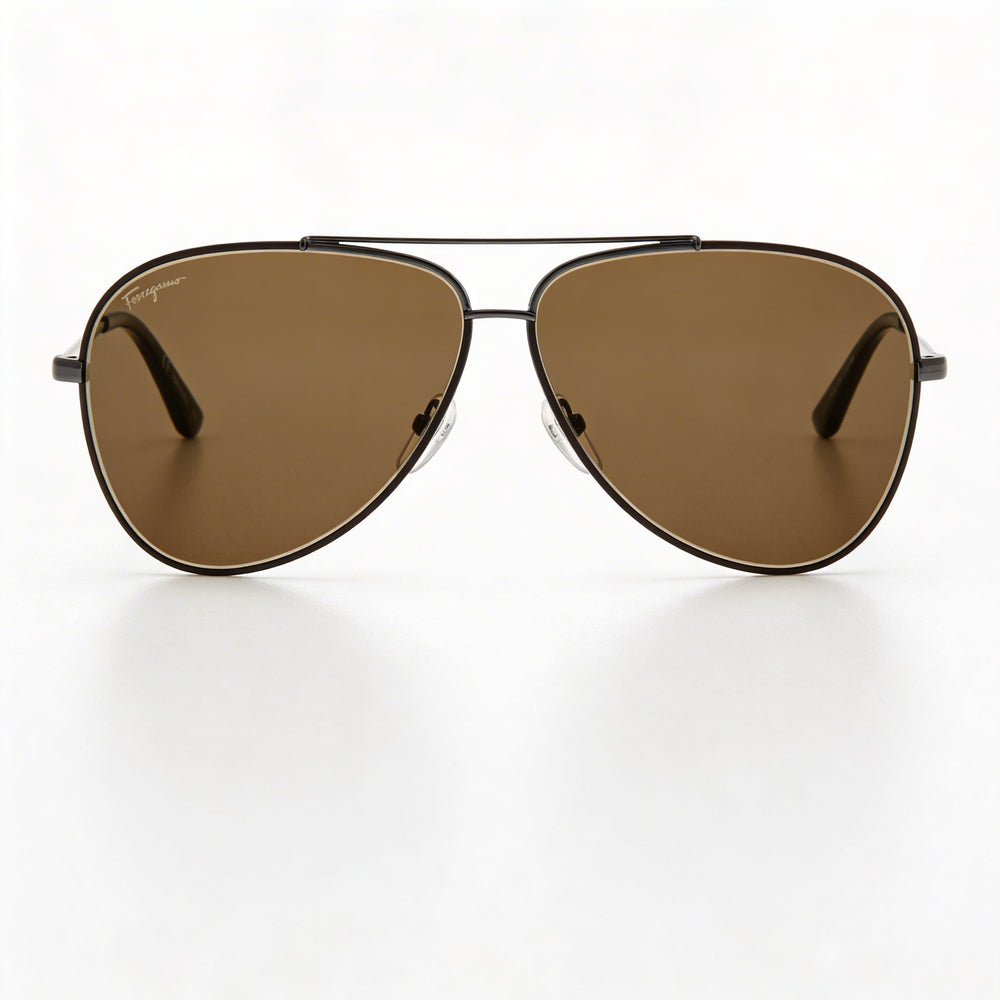 Gafas de sol Ferragamo SF 131S 067 unisex de metal marrón oscuro con lentes marrones, protección UV, 60 mm