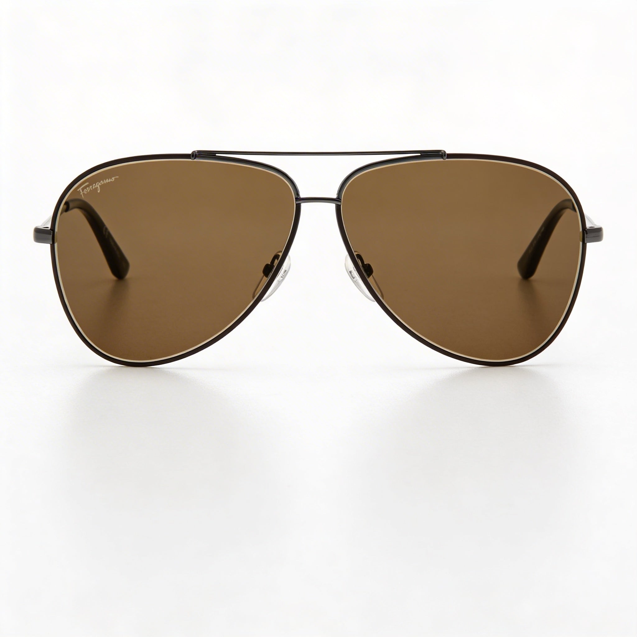 Ferragamo SF 131S 067 Unisex Gunmetal Dark Brown Metal Sunglasses with Brown Lenses, UV Protection, 60mm, Photo 2