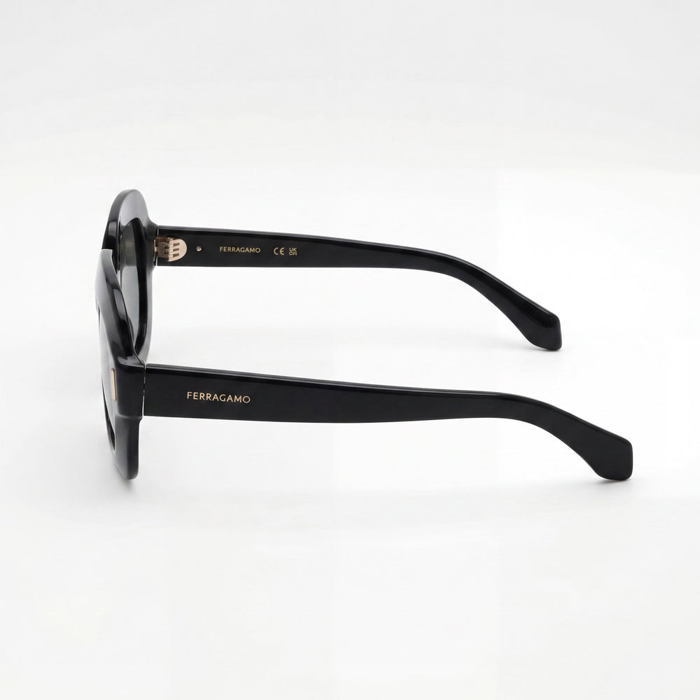 Ferragamo Modern Men's Black Acetate Frame Eyewear with Black Polycarbonate Lenses, 54-20-145 Dimensions