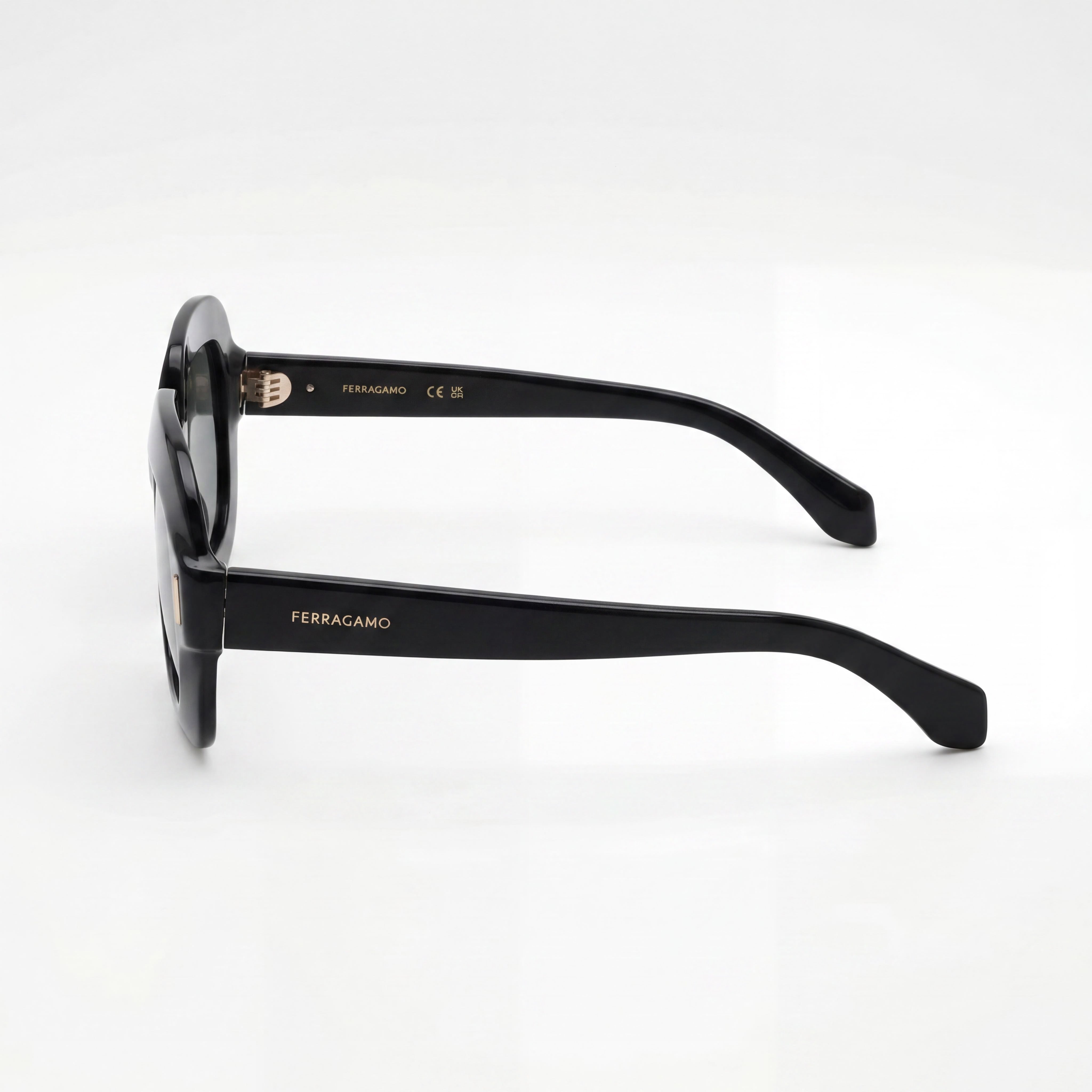 Ferragamo Modern Men's Black Acetate Frame Eyewear with Black Polycarbonate Lenses, 54-20-145 Dimensions, Photo 3