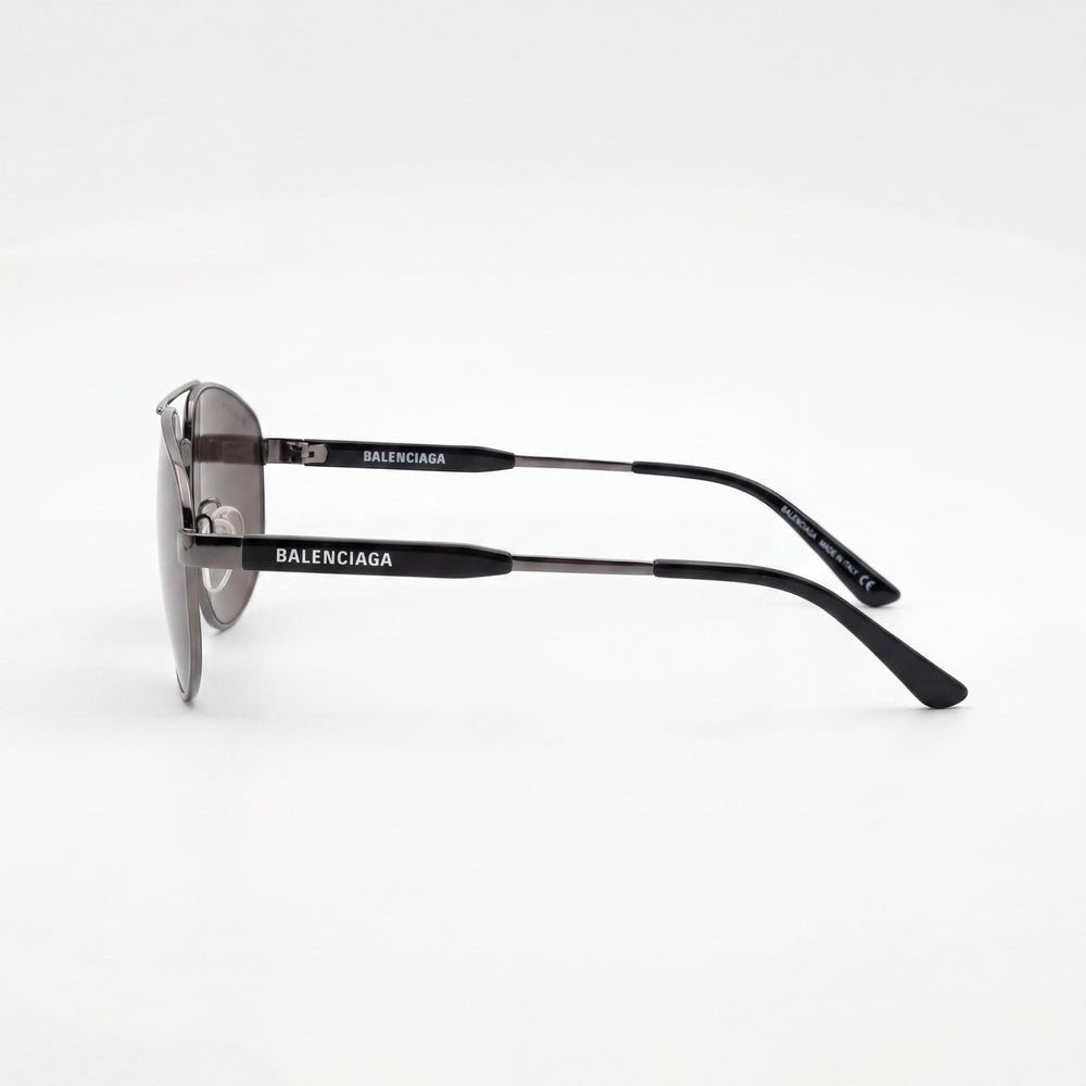 Balenciaga Aviator Unisex Sunglasses with Grey Metal Frame, Grey Plastic Lenses, and 59mm Lens Width