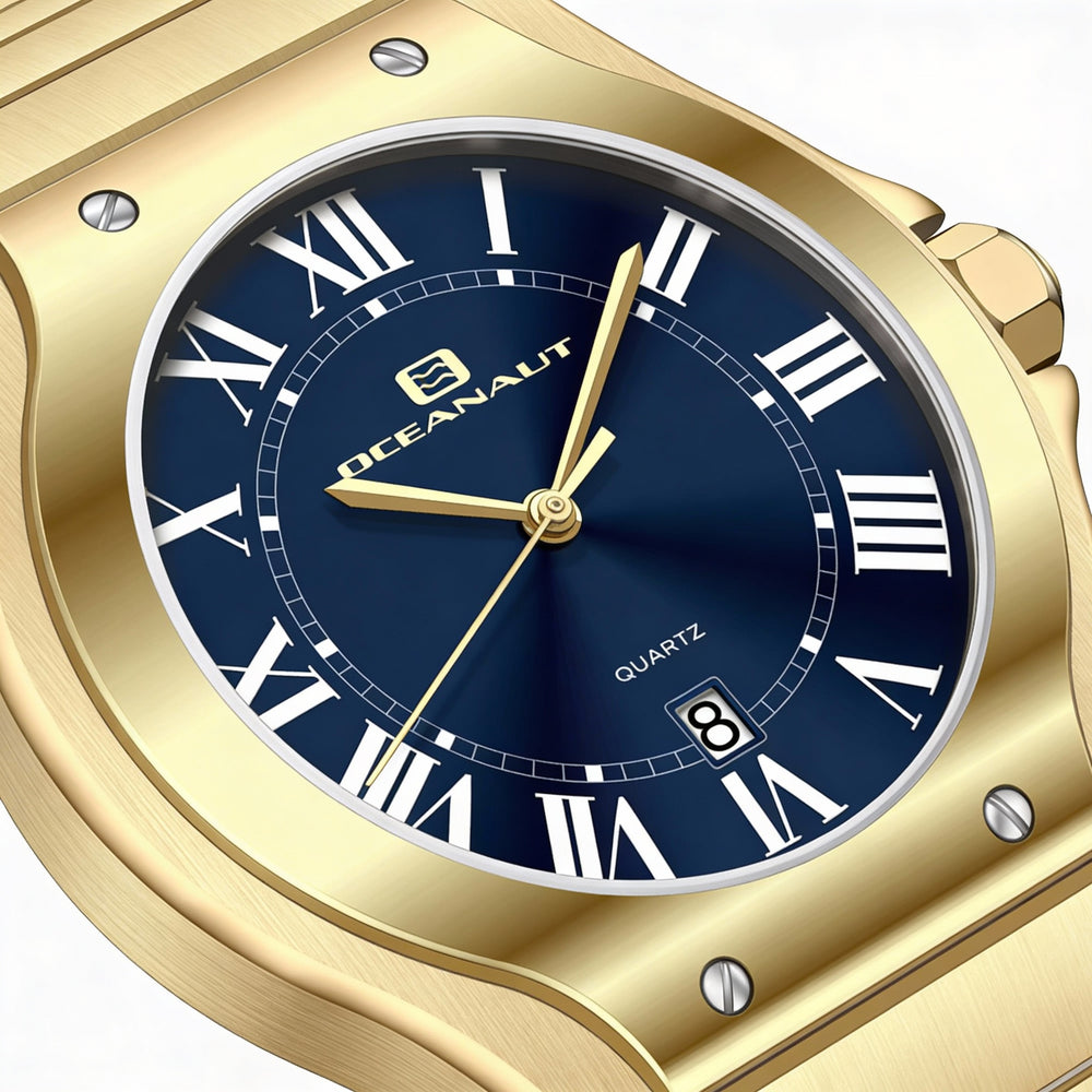 Reloj Oceanaut de cuarzo para hombre, acero inoxidable, esfera azul, resistente al agua