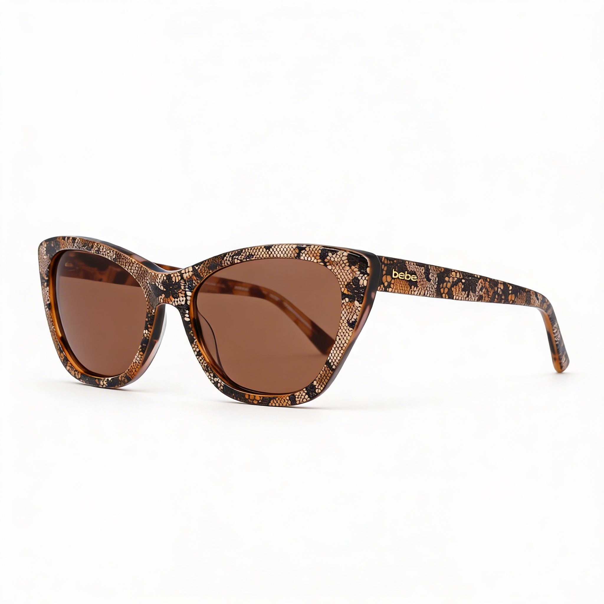 bebe Bb7254 Gafas de sol para mujer con armazón de acetato marrón y lentes no polarizadas con protección UV 56-17-140, Photo 2