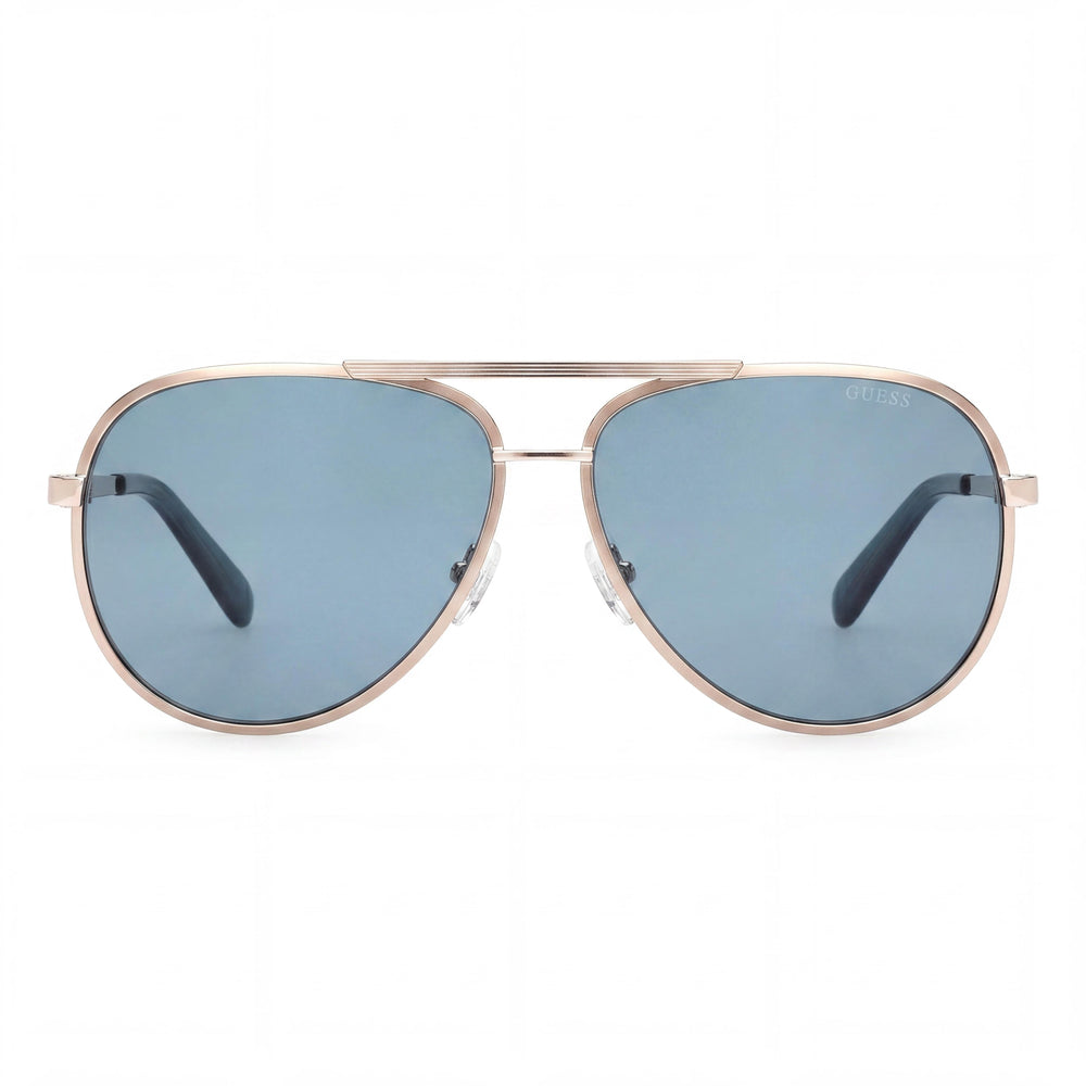 Gafas de sol GUESS Aviator de metal a rayas para mujer, montura dorado pálido, lentes azules, protección UV, sin polarizar, 61 mm