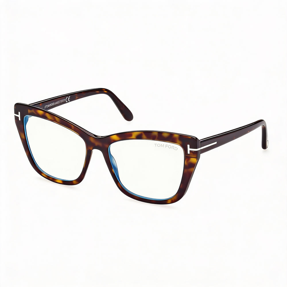 Tom Ford Ft5826-b Women's Dark Havana Plastic Cat Eye Eyeglasses with Blue Block Lenses 55mm