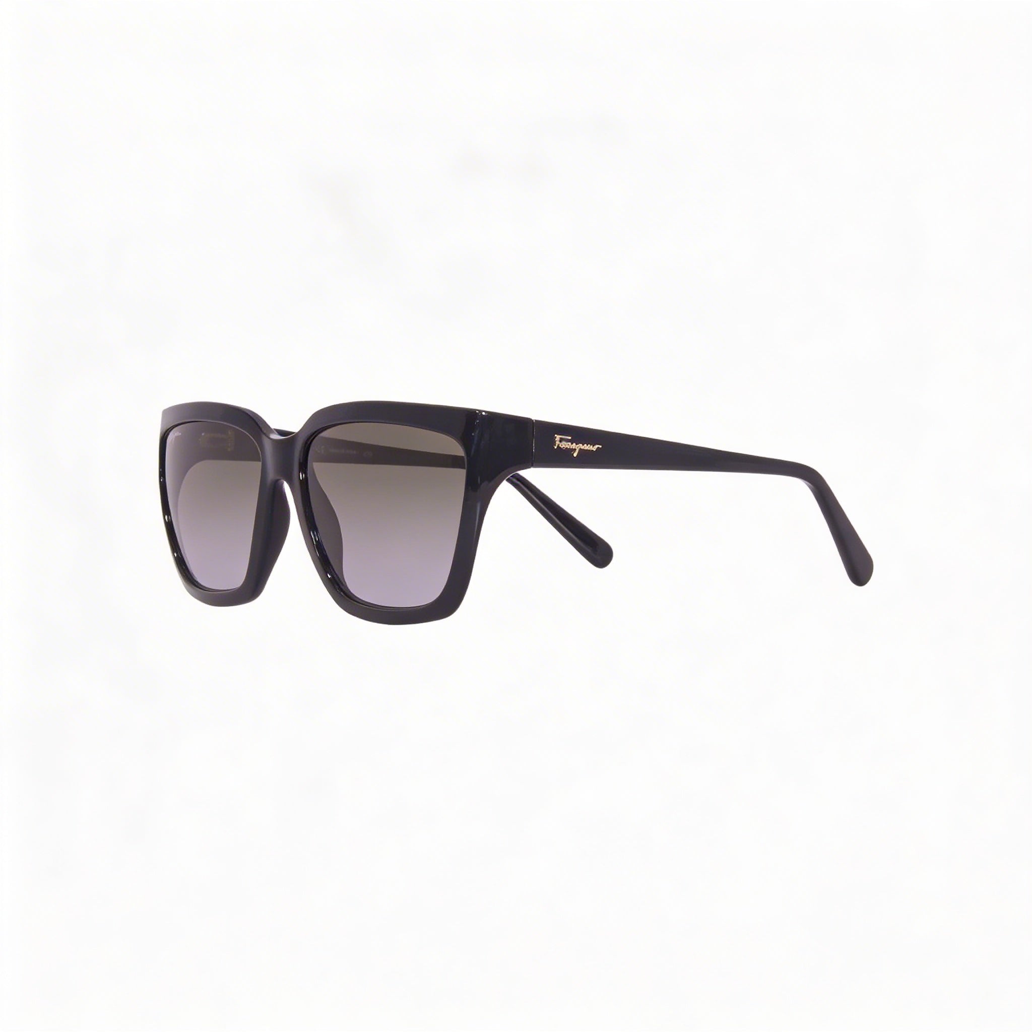 Ferragamo Classic Women's Shiny Black Acetate Frame Gradient Grey Lens Sunglasses 59mm, Photo 3