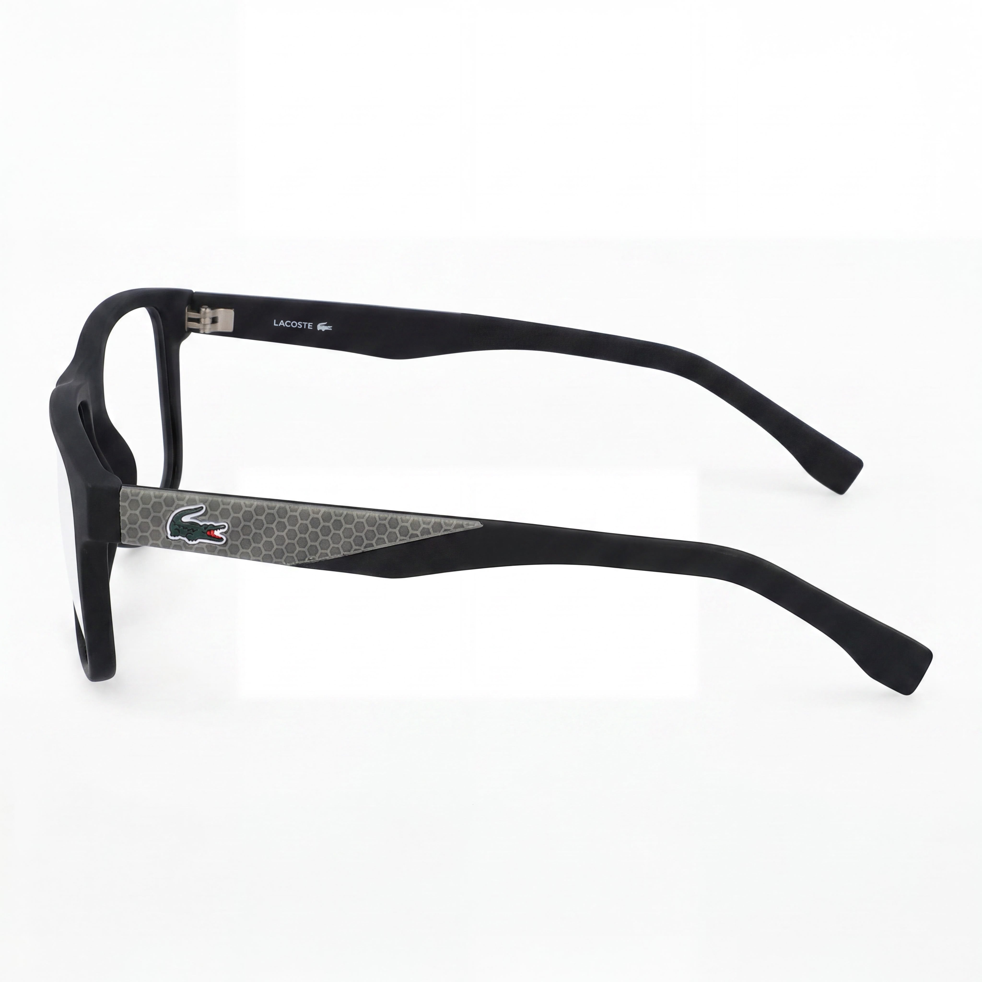Montura oftálmica negra mate casual Lacoste para hombre con lentes de plástico transparentes Ancho de la lente 54 mm Ancho del puente 17 mm Longitud de la patilla 150 mm, Photo 2