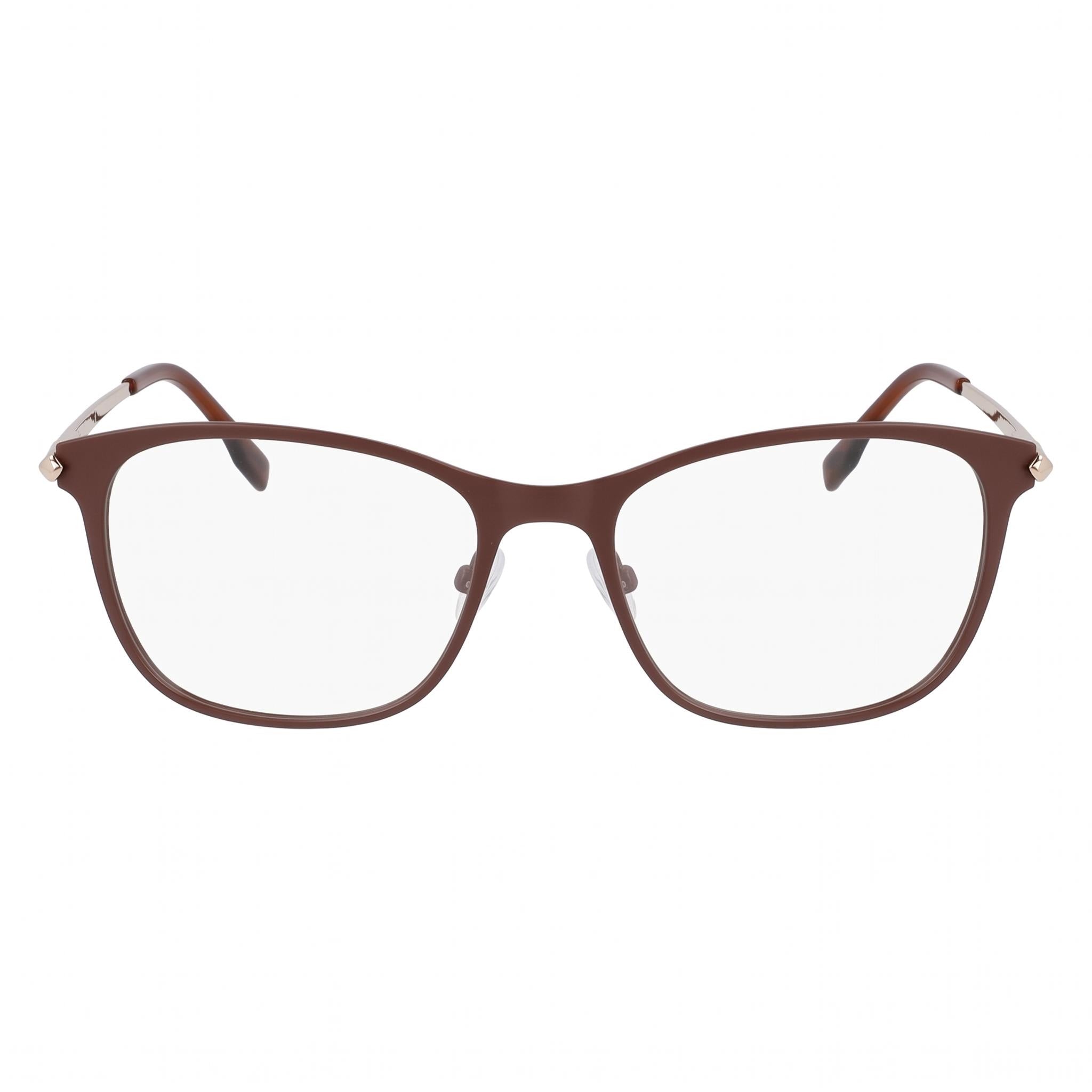 Gafas Lacoste rectangulares de metal en oro rosado y marrón para mujer con lentes de demostración, aptas para receta, 56, Photo 2