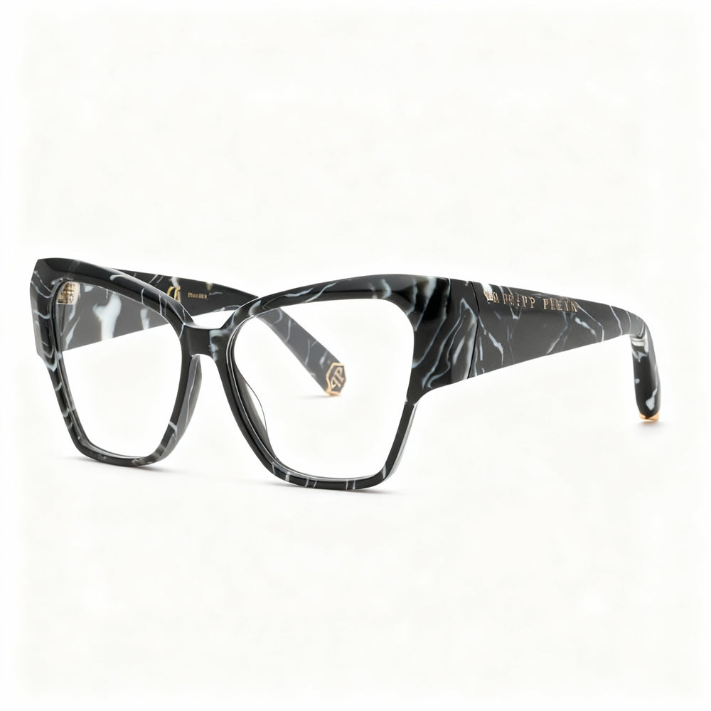 Monturas ópticas graduadas Philipp Plein Classic para hombre, de acetato negro jaspeado, sin polarizar, 55-14-140 mm