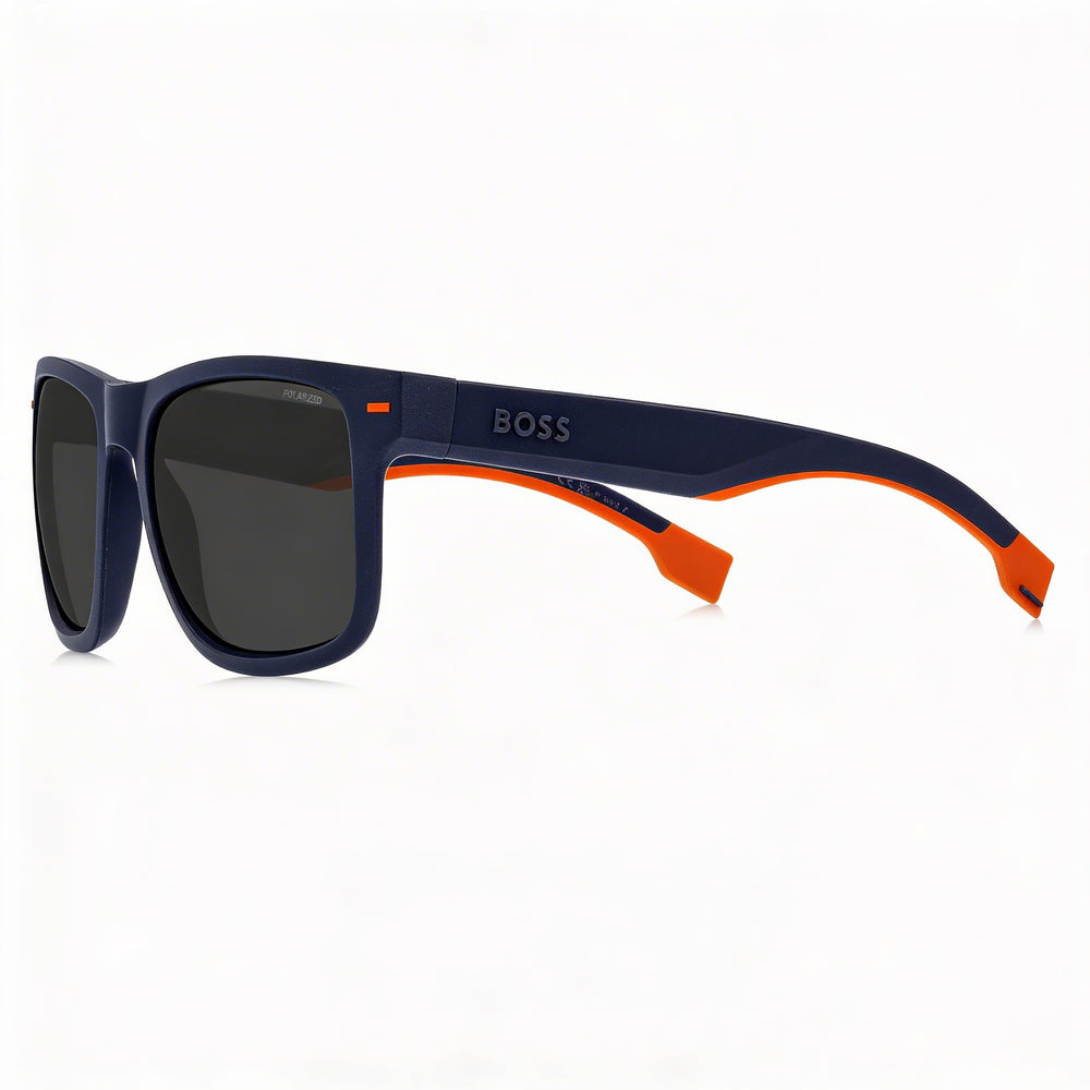 Hugo Boss Classic Matte Blue Orange Grey ECO Polyamide Polarized UV Protection Unisex Sunglasses 55-19-140
