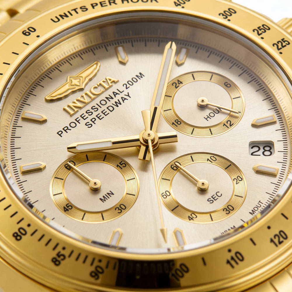 Invicta Men's Gold Tone Quartz Watch, Chronograph Equipped, Glow In The Dark Feature