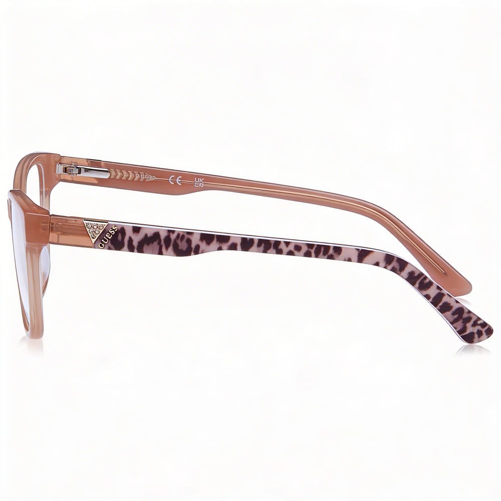 GUESS Casual Women's Sunglasses featuring a Shiny Beige Plastic Frame, offering a 52mm lens width