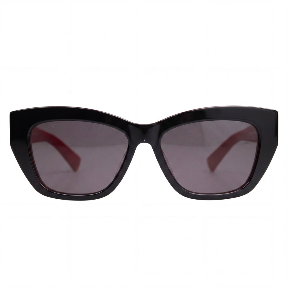 Gucci GG1844SA Unisex Full Rim Cat Eye Black, Grey & Red Recycled Acetate Frame Black Lens Sunglasses 55mm