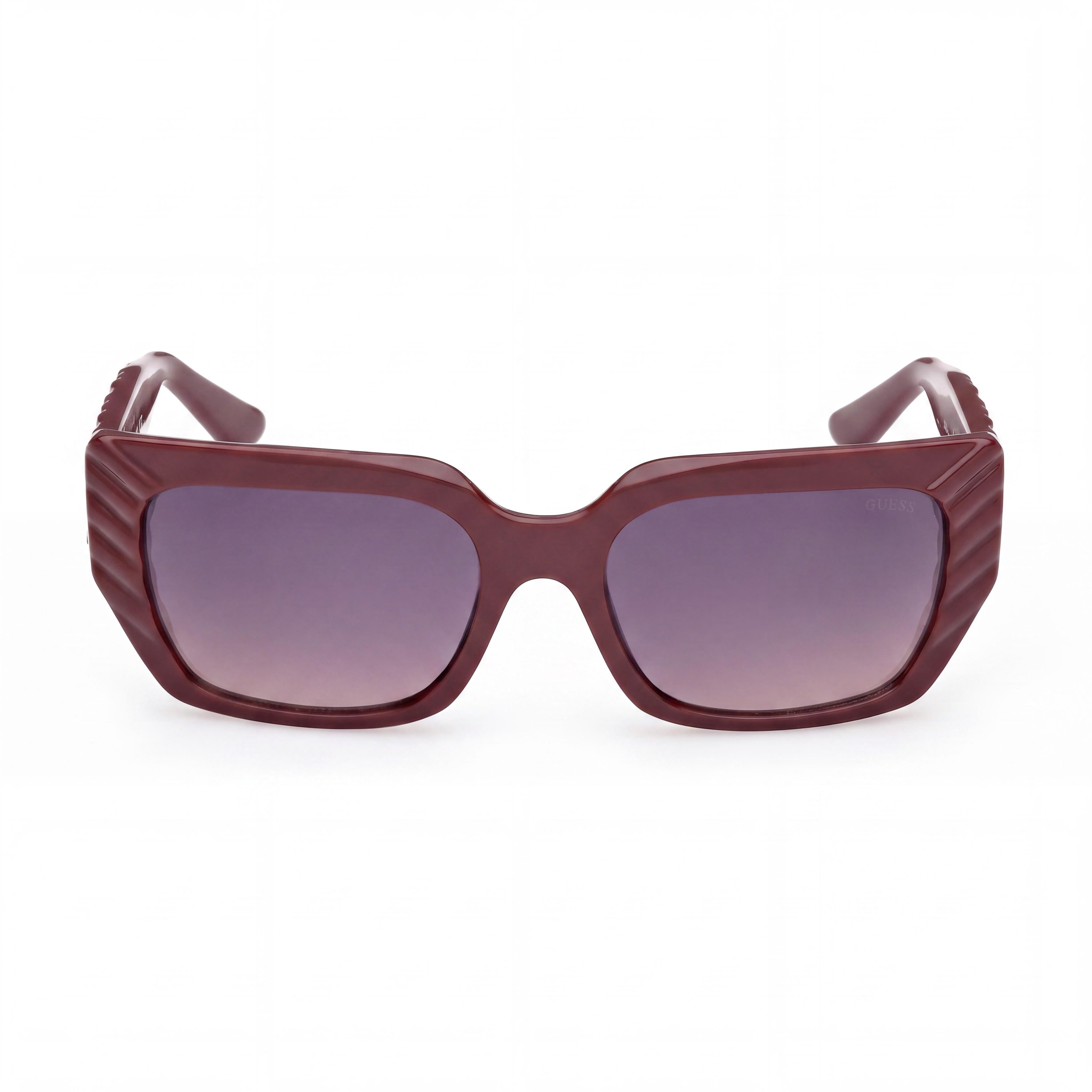 GUESS Gafas de sol rectangulares de plástico Leigh-anne, para mujer, color burdeos brillante, violeta degradado 55 mm, Photo 2
