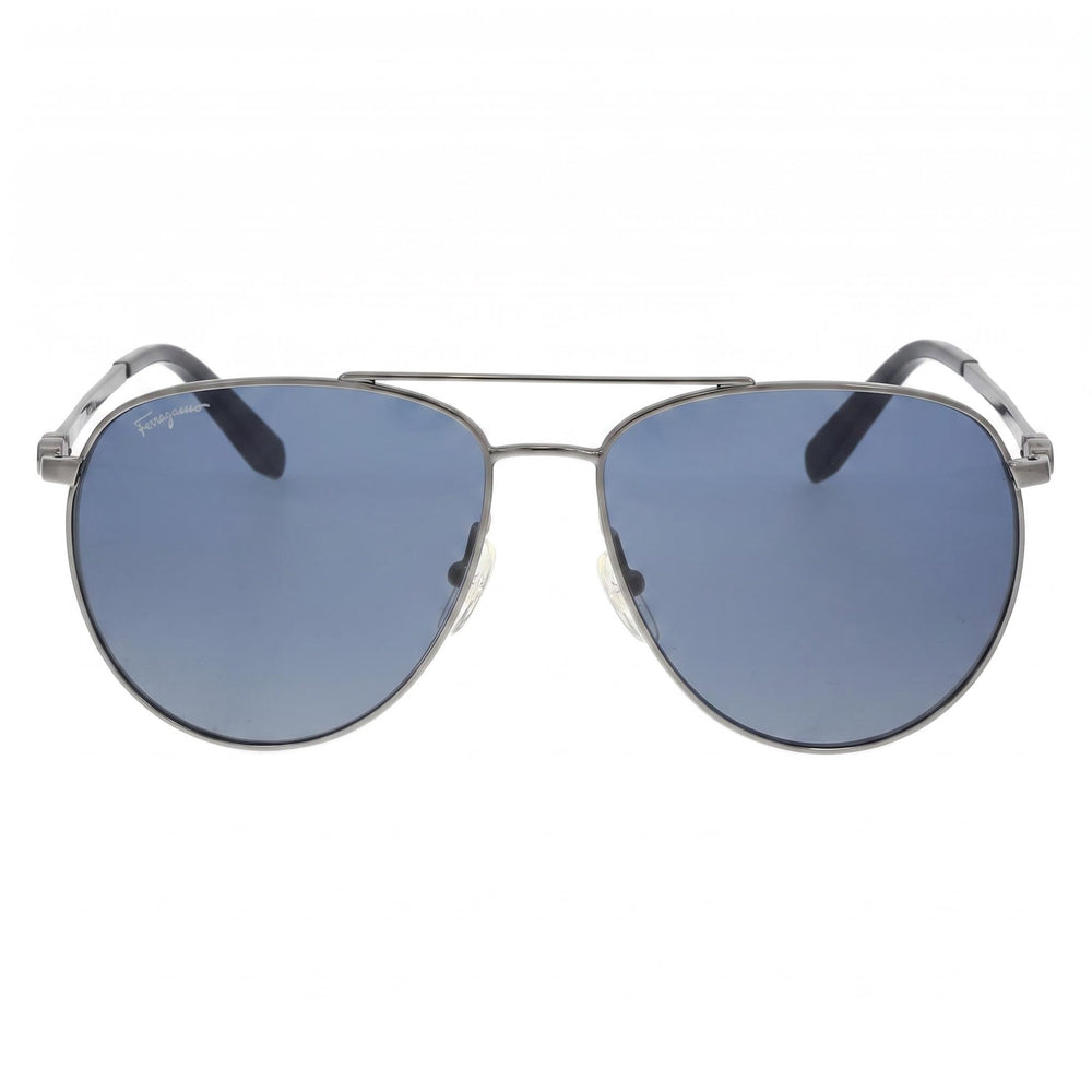 Salvatore Ferragamo Sf157s Unisex Metal Dark Gunmetal Frame Blue Lens 100% UV Protection Sunglasses 60mm