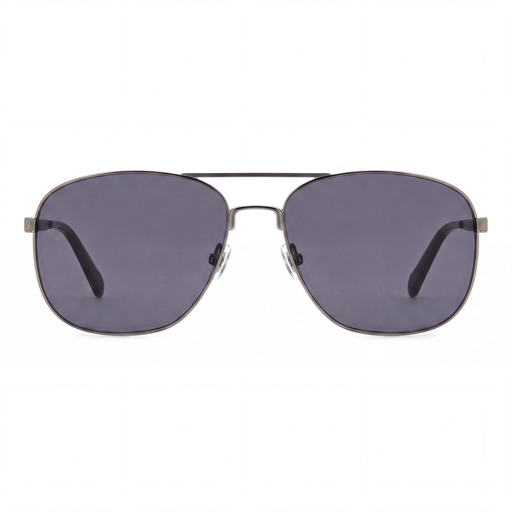 Fossil Gafas de sol cuadradas de acero inoxidable para mujer, rutenio oscuro mate, protección UV del 100%, 60 mm