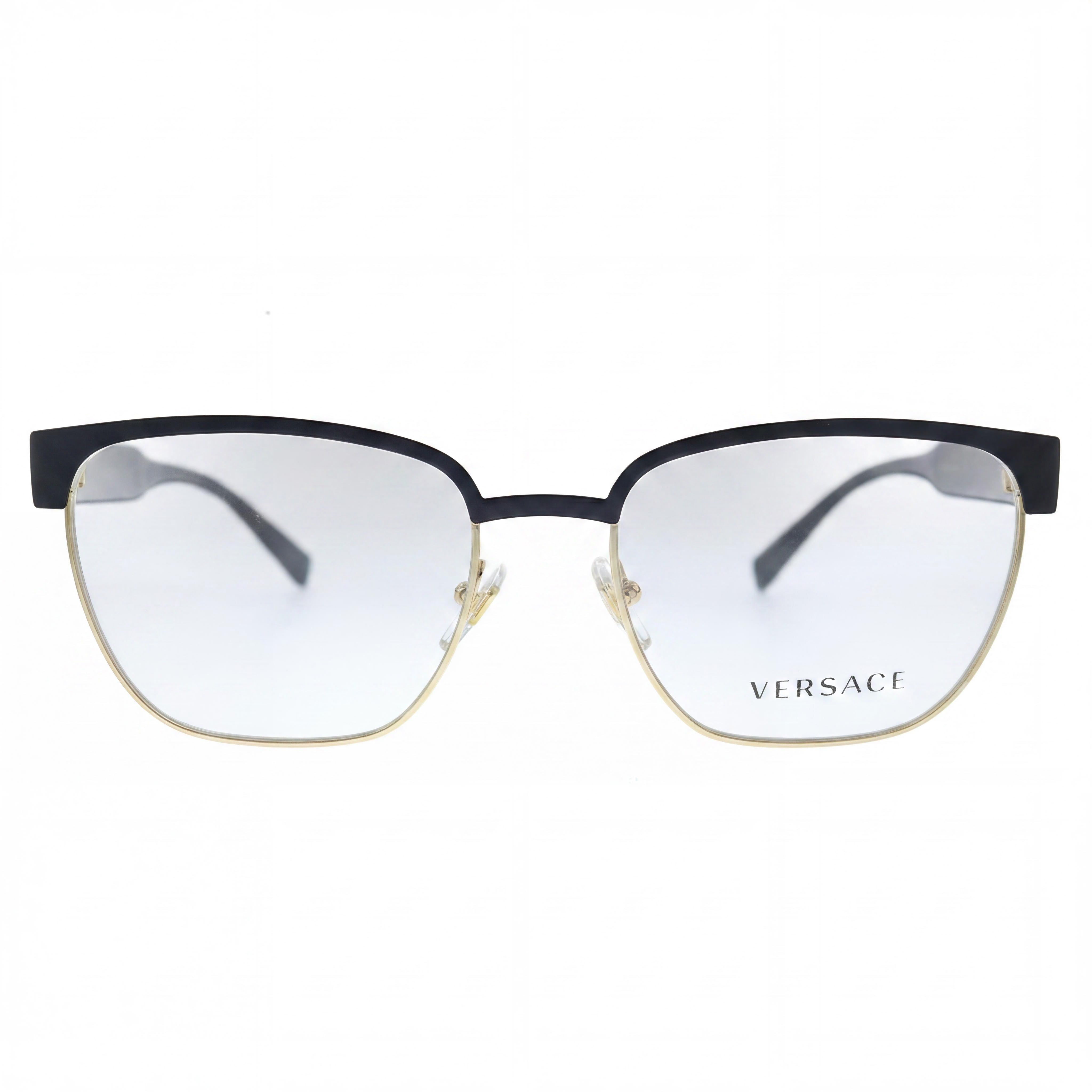 Gafas Versace Modern VE1264 Unisex con Montura Metálica Dorada y Negra Mate, Diseño Almohada, Lentes Transparentes 54mm, Photo 2